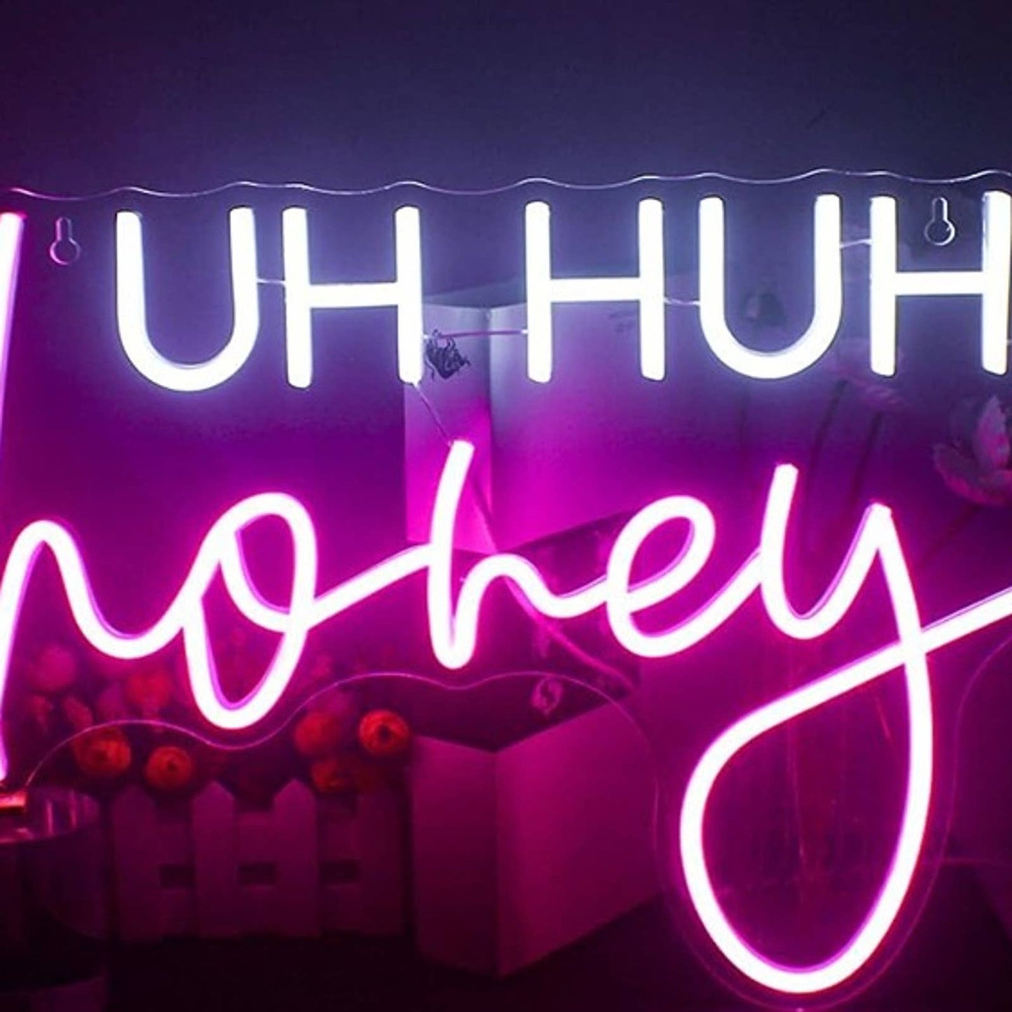 Vivid Bright Pink / White “Uh Huh, Honey” LED Night Light Room Wall Decor
