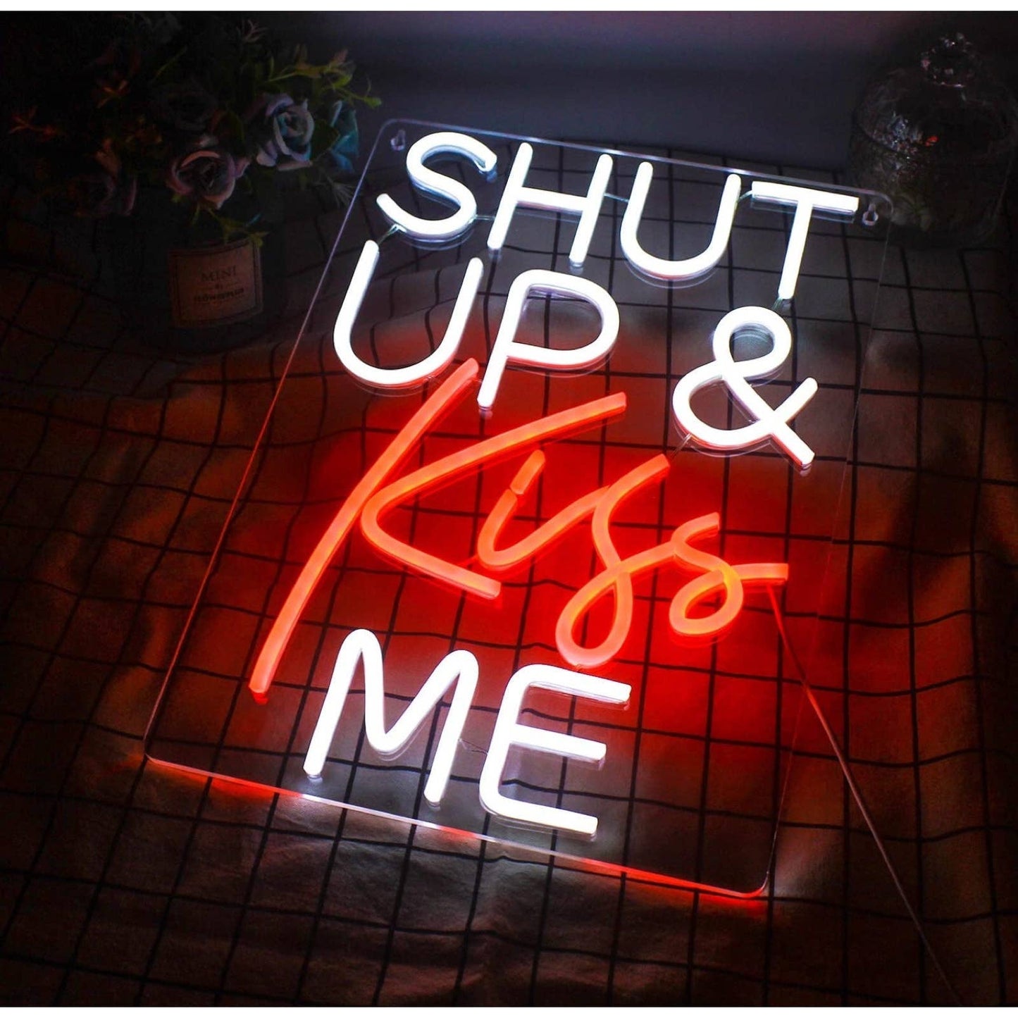 Lovely Bright “Shut Up & Kiss Me” LED Night Light Room Wall Love Decor