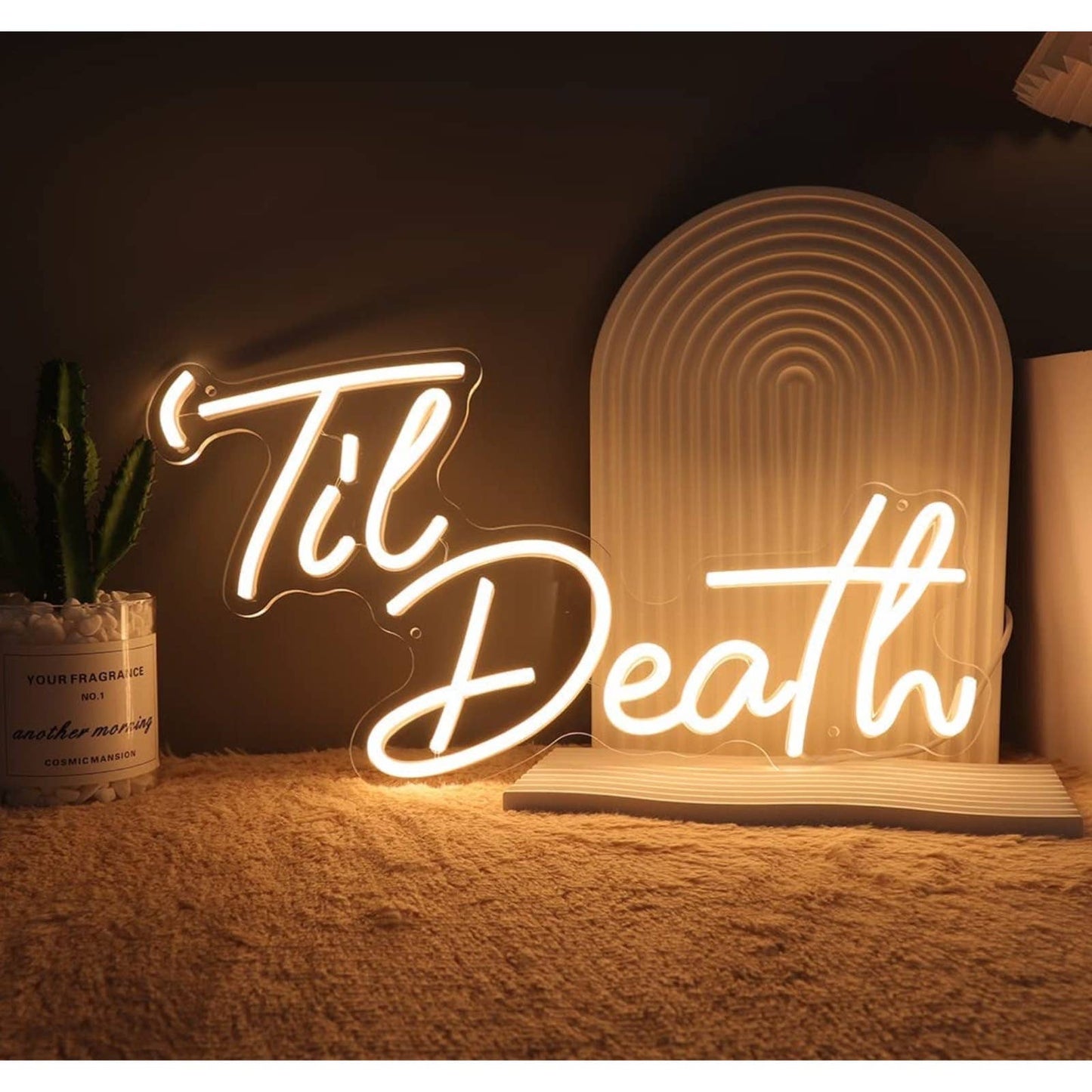 Lovely Bright Warm White “Til’ Death” LED Night Light Marriage Room Wall Decorat