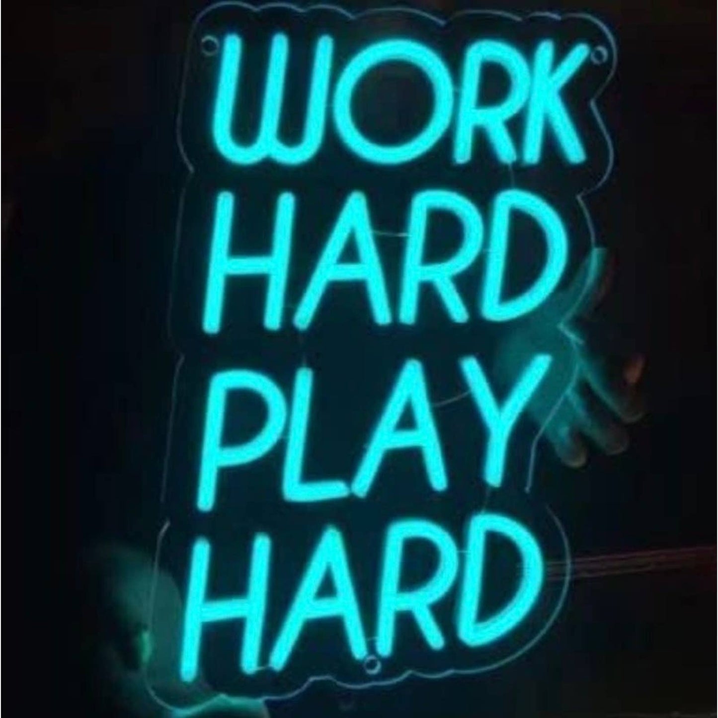 Motivational Bright Blue Work Hard Play Hard LED Night Light Hustle Room Wall De