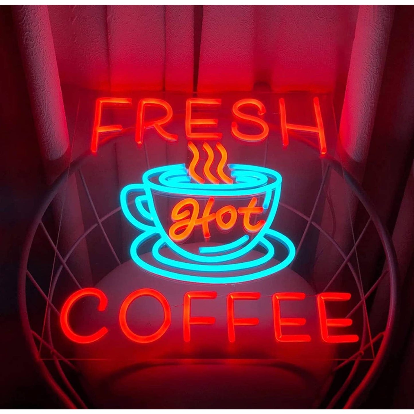 Large Bright Red Fresh Hot Coffee LED Night Light Room Wall Decoration