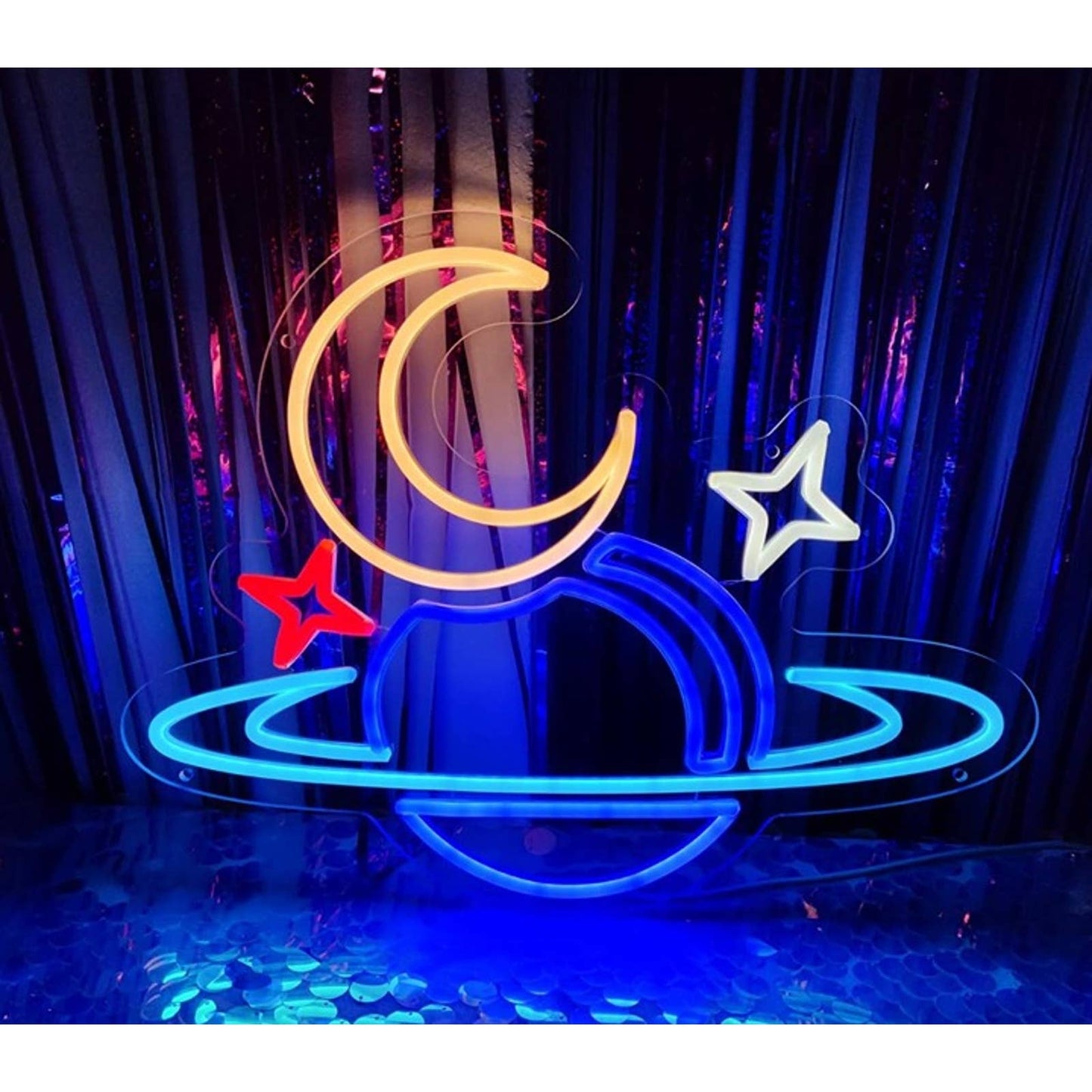 Vivid Bright Saturn Planet Moon and Stars LED Night Lights Room Wall Decor