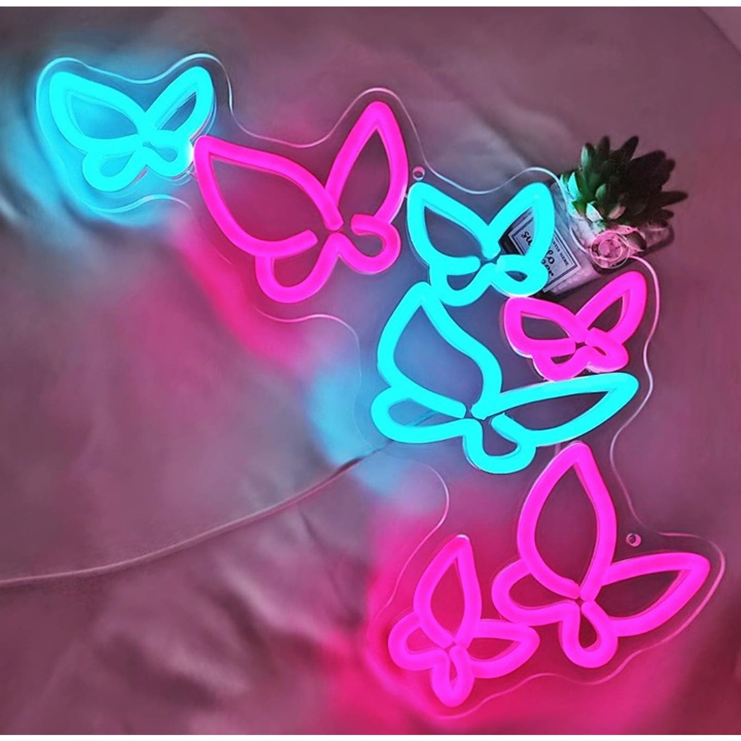 Lovely Bright Pink/Blue Butterfly Kaleidoscope LED Night Light Wall Decoration
