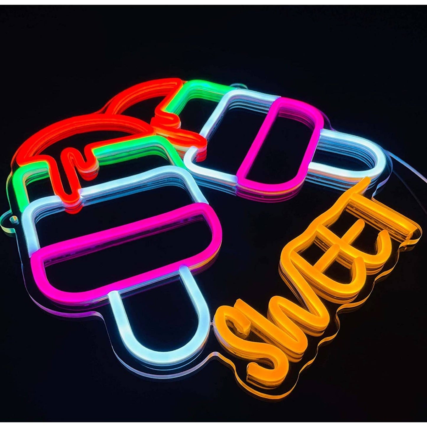 Tasty Bright Rainbow Sweet Ice Cream Popsicles LED Night Light Room Wall Decor