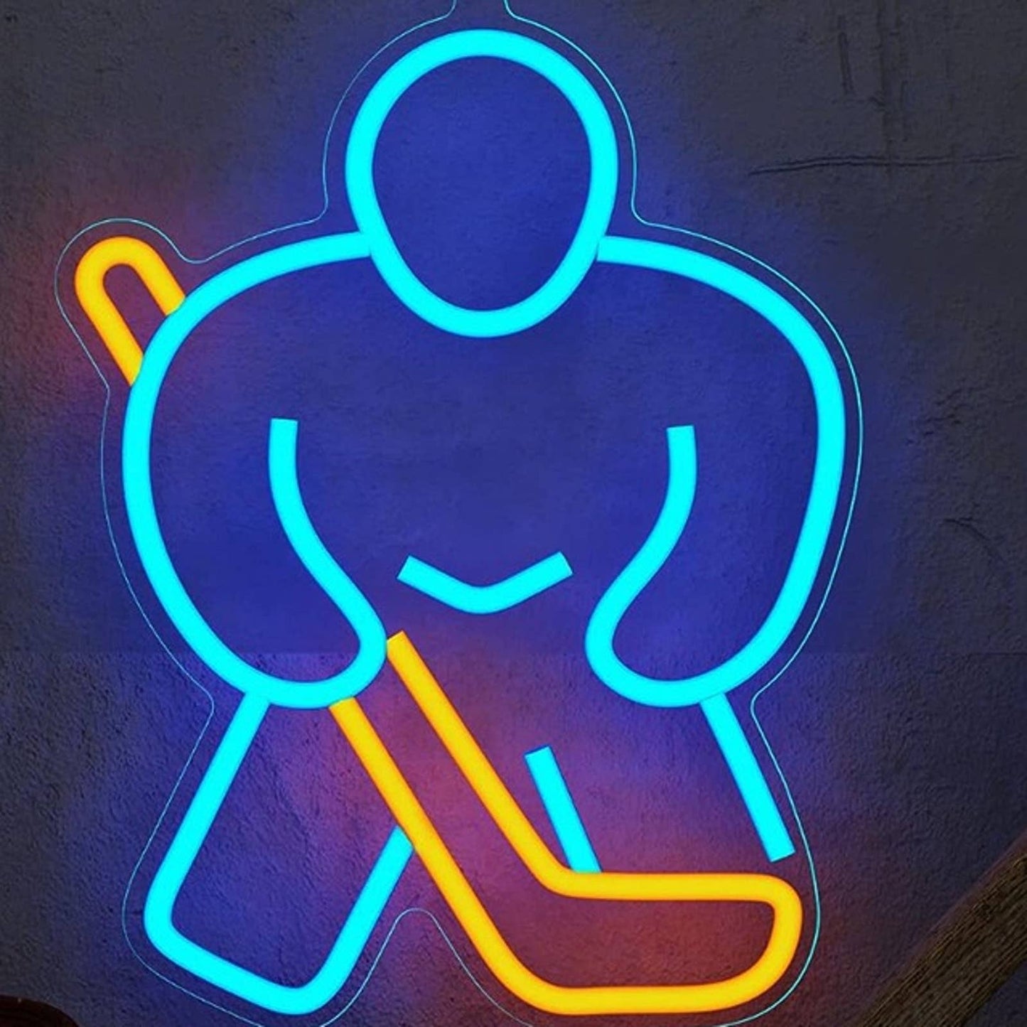 Fun Bright Blue Hockey Man LED Night LED Sport Room Wall Decor