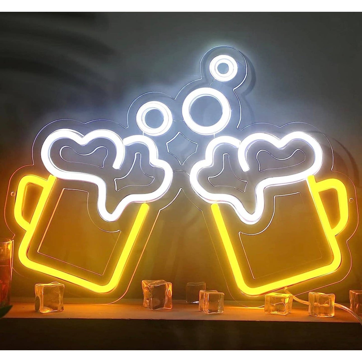 Fun Bright Yellow Clinking Beers LED Night Light Room Wall Party Decoration