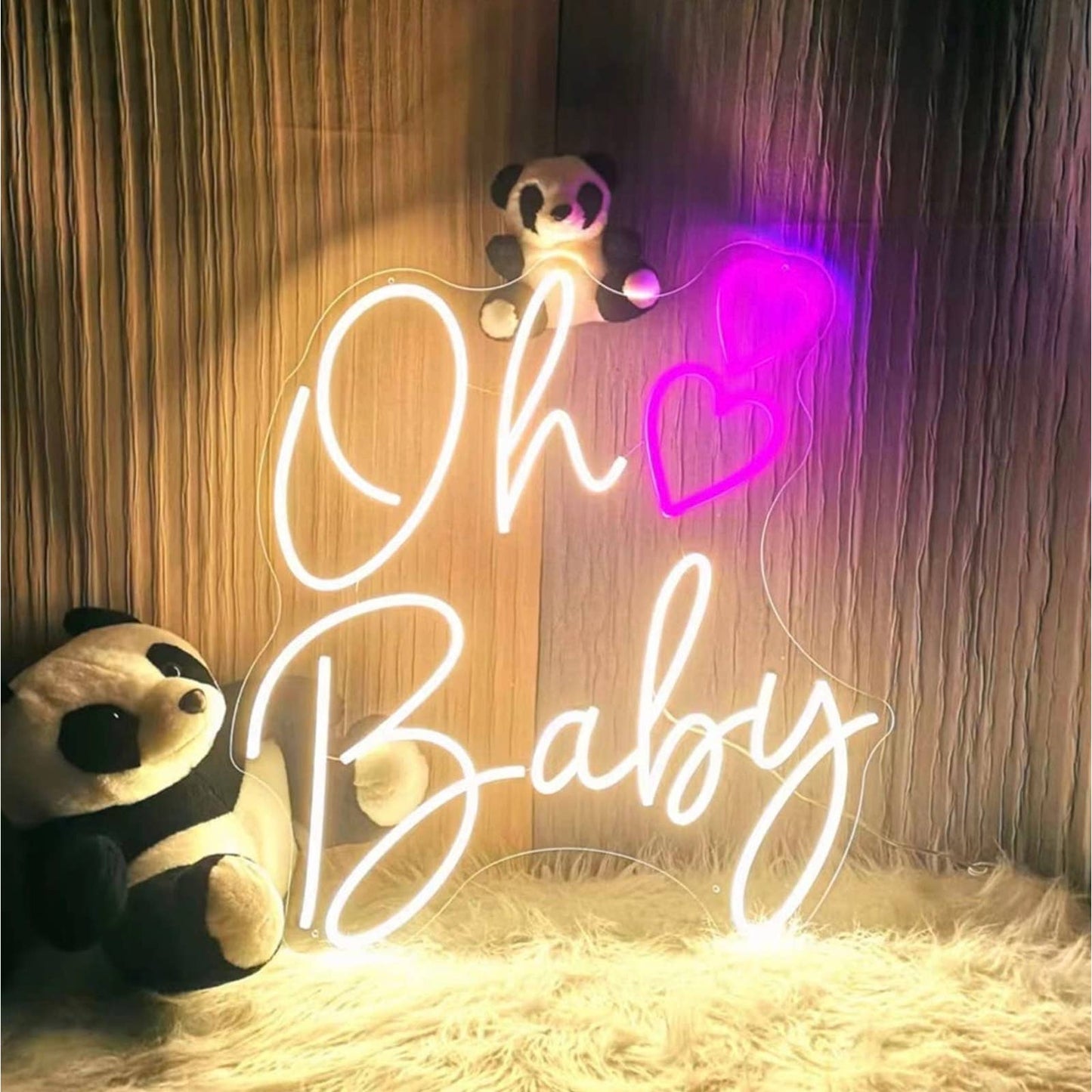 Lovely Bright White/Pink Oh Baby Heart LED Night Light Room Wall Decoration