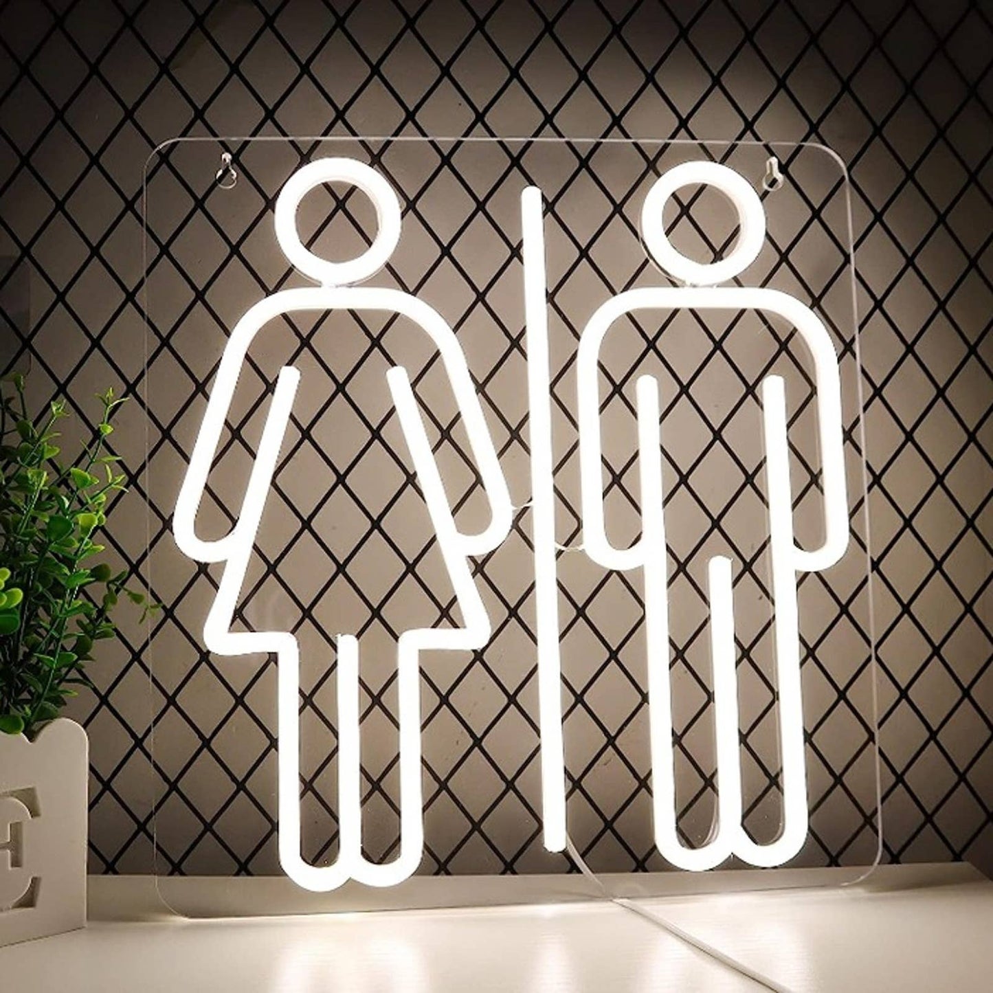 Vivid Bright White Man / Woman Bathroom Bano LED Light Wall Sign