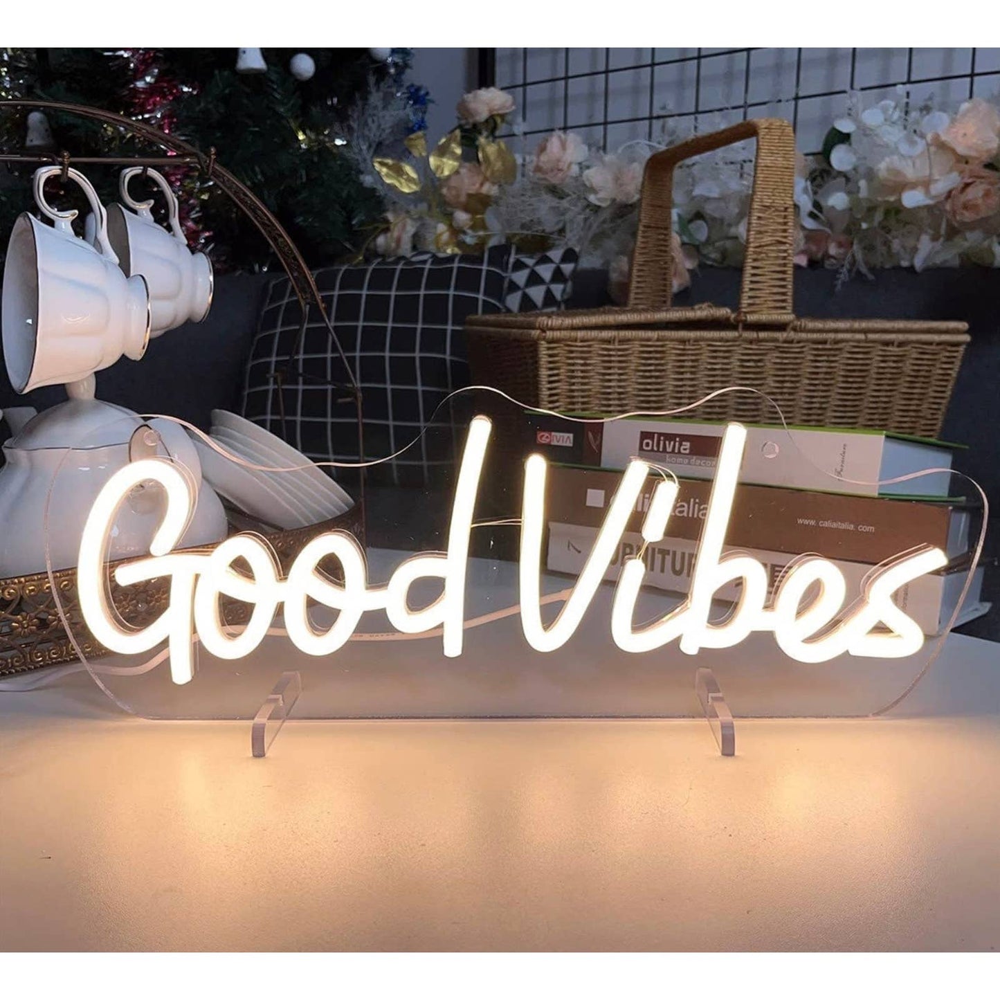 Lovely Bright Simple White Good Vibes LED Table Lamp Light Room Decoration