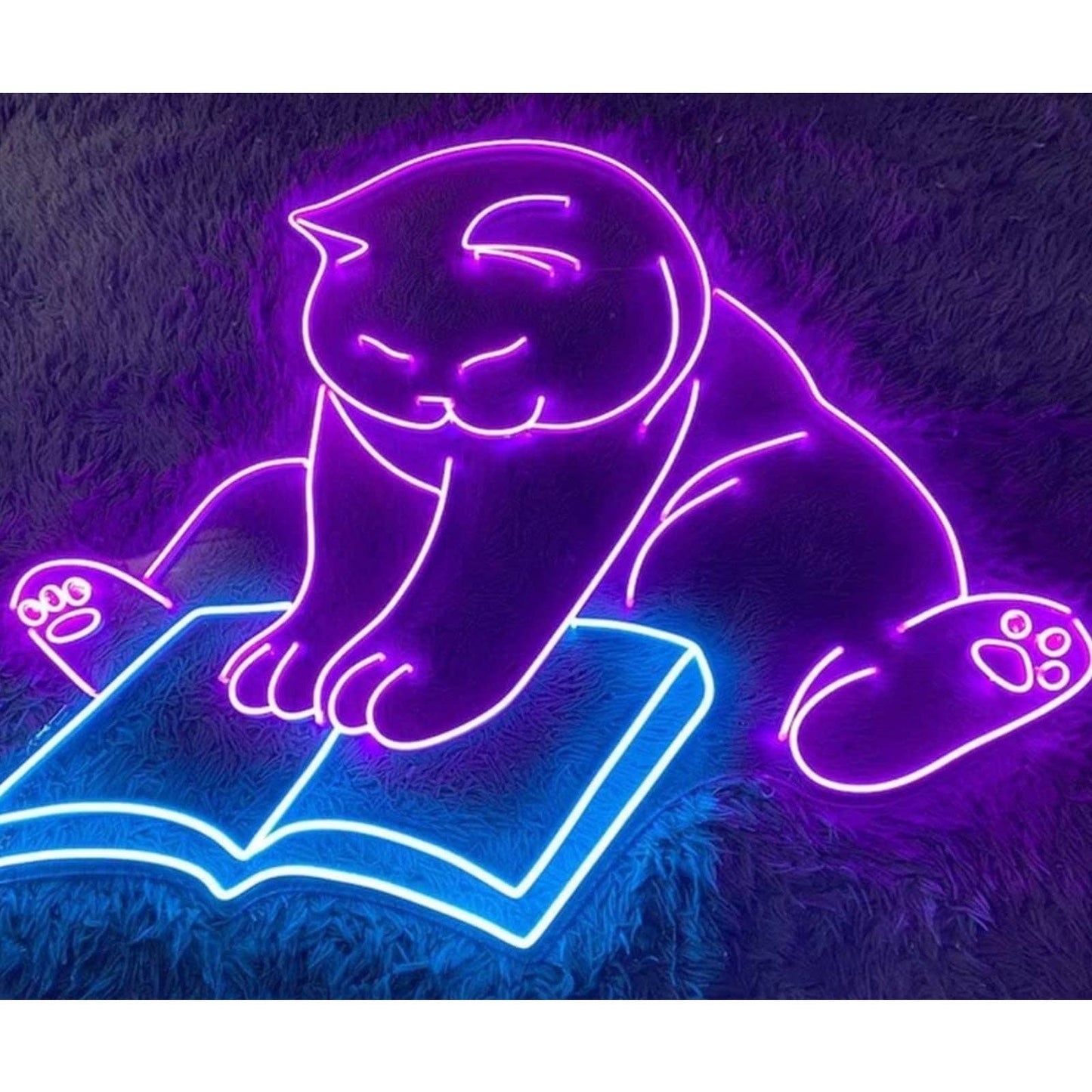 Large Fun Adorable Kitty Cat Reading a Book LED Night Light Sign Room Wall Decor