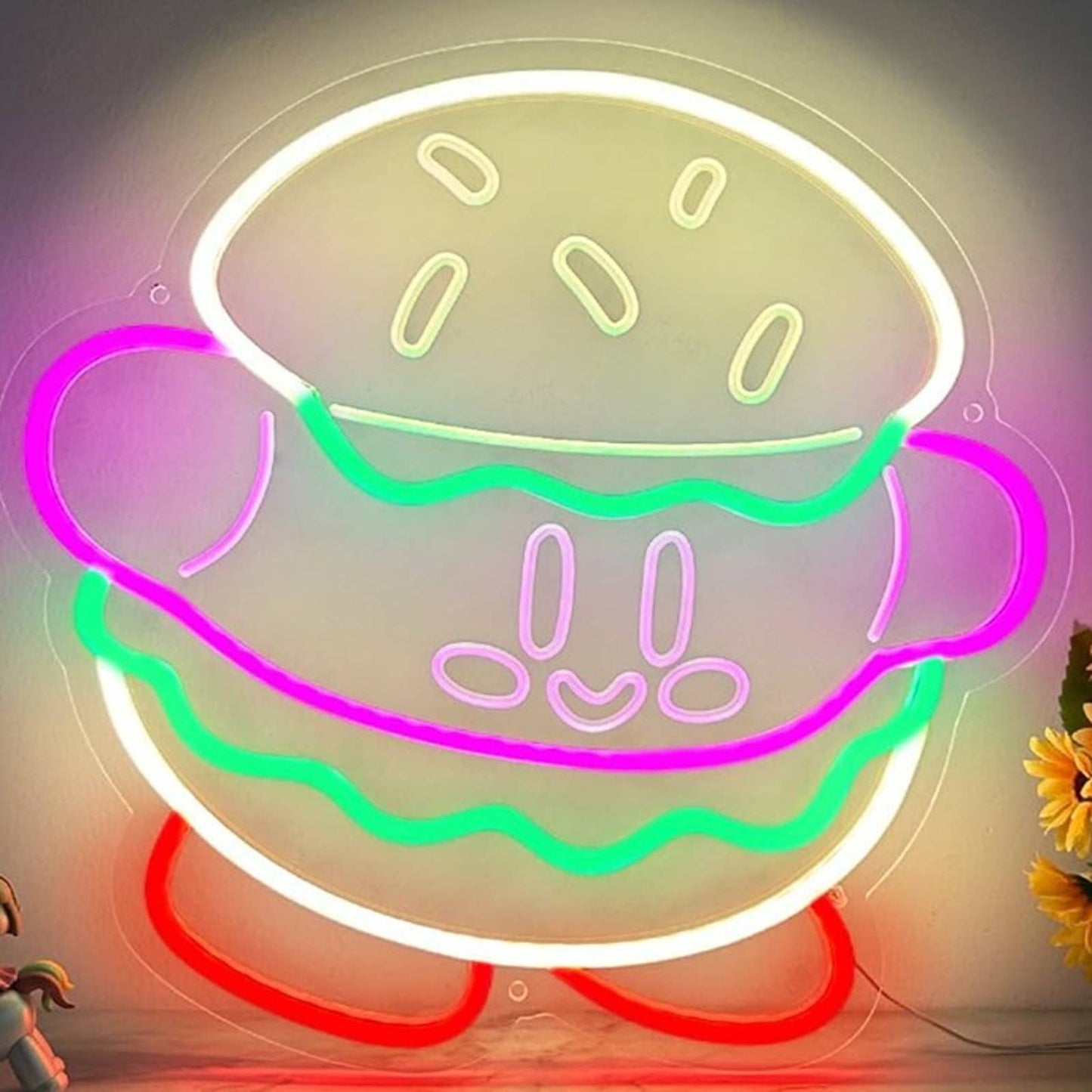 Funny Bright Tasty Kirby Hamburger LED Night Light Anime Game Room Decor