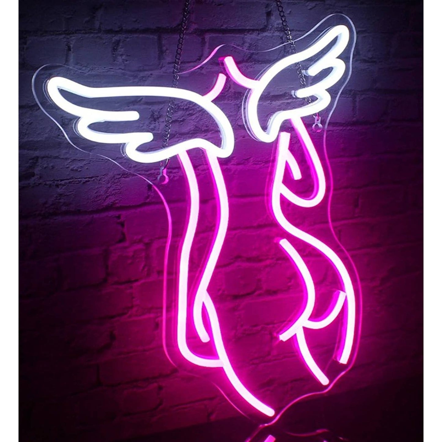 Lovely bright Pink Angel Wing Woman Back LED Night Light Room Wall Decor