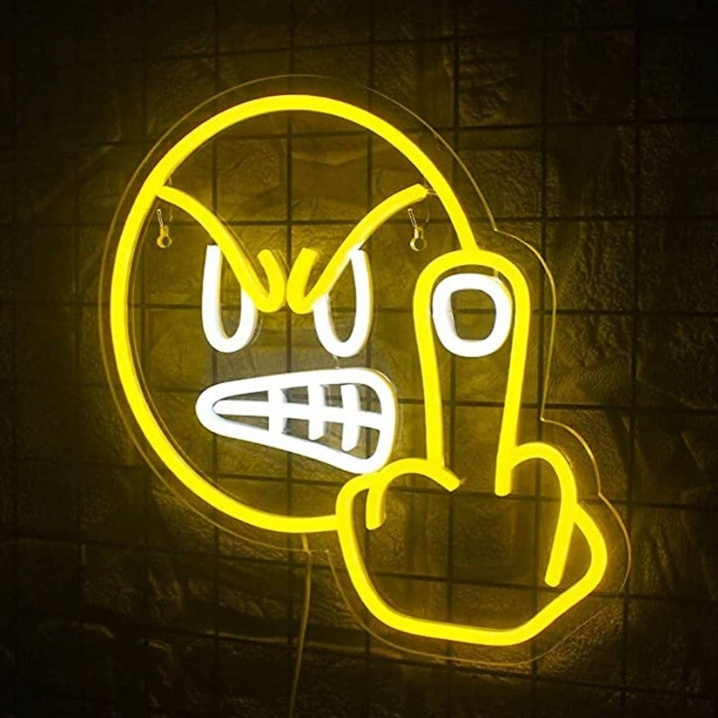 Fun Bright Yellow Bad Smiley Face LED Night Light Room Wall Decoration