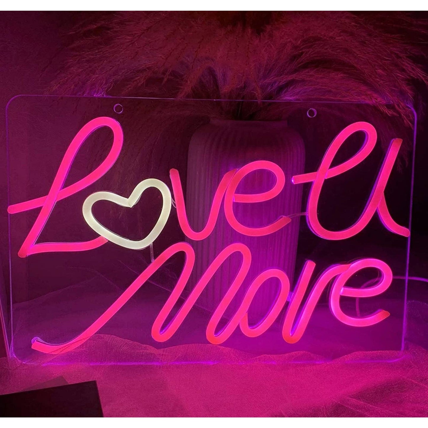 Lovely Bright Warm Pink “Love U More” White Heart LED Night Light Room Wall Deco