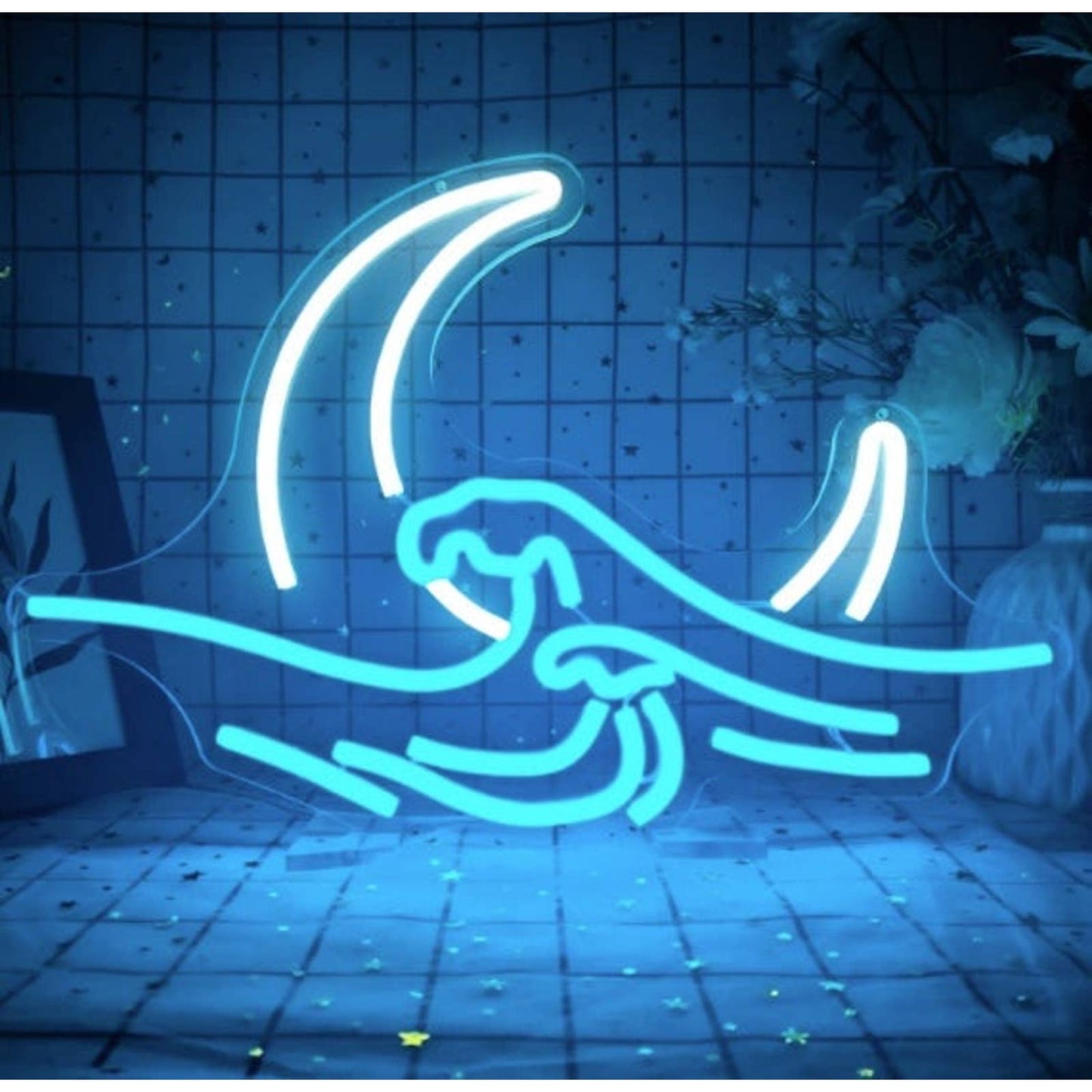 Lovely Bright Cool White Crescent Moon Surf Sea Wave LED Night Light Decor