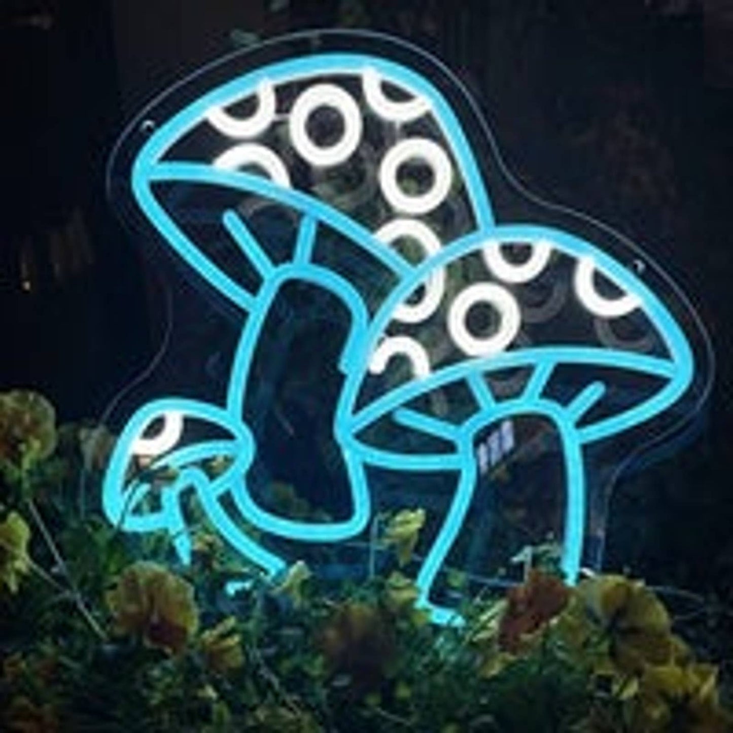 Lovely Bright Blue / White Spotted Mushrooms LED Night Light Room Wall Decor