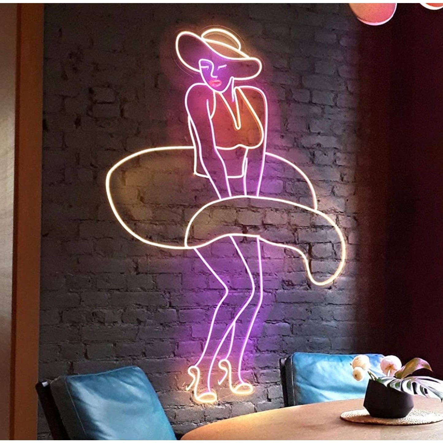 Lovely Bright Large Quality Lady in Dress LED Night Light Sign Room Wall Art Dec