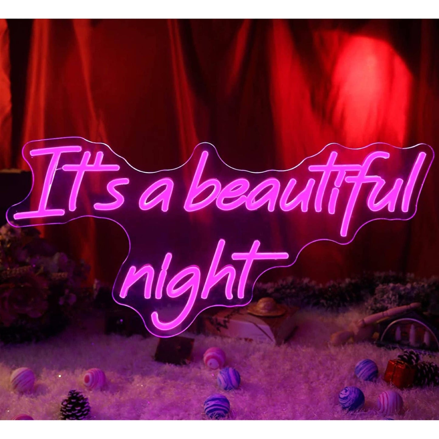 Lovely Bright Pink “It's a Beautiful Night” LED Night Light Room Wall Decoration