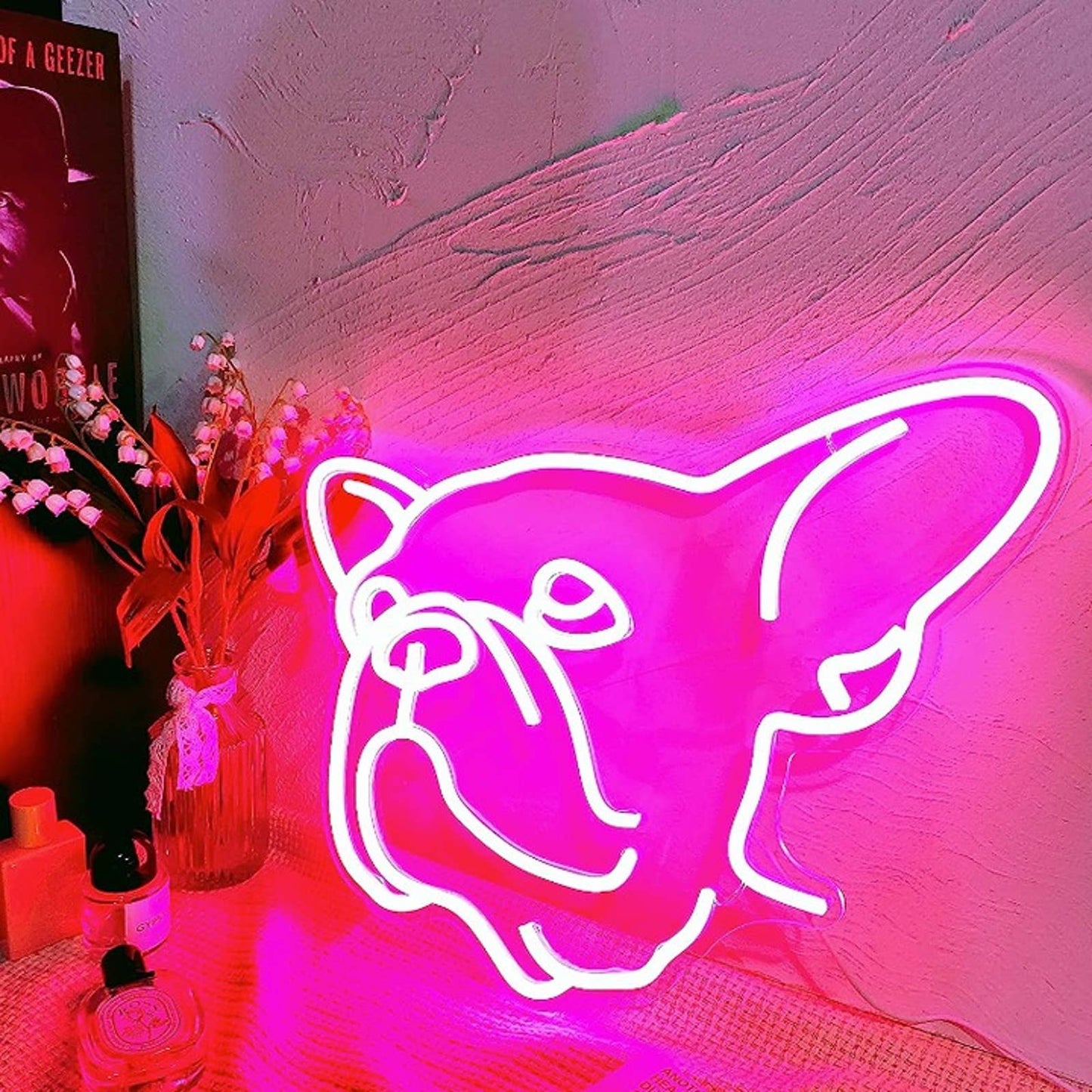 Adorable Cute Bright Pink French Bulldog Frenchie Puppy LED Light Pet Decor