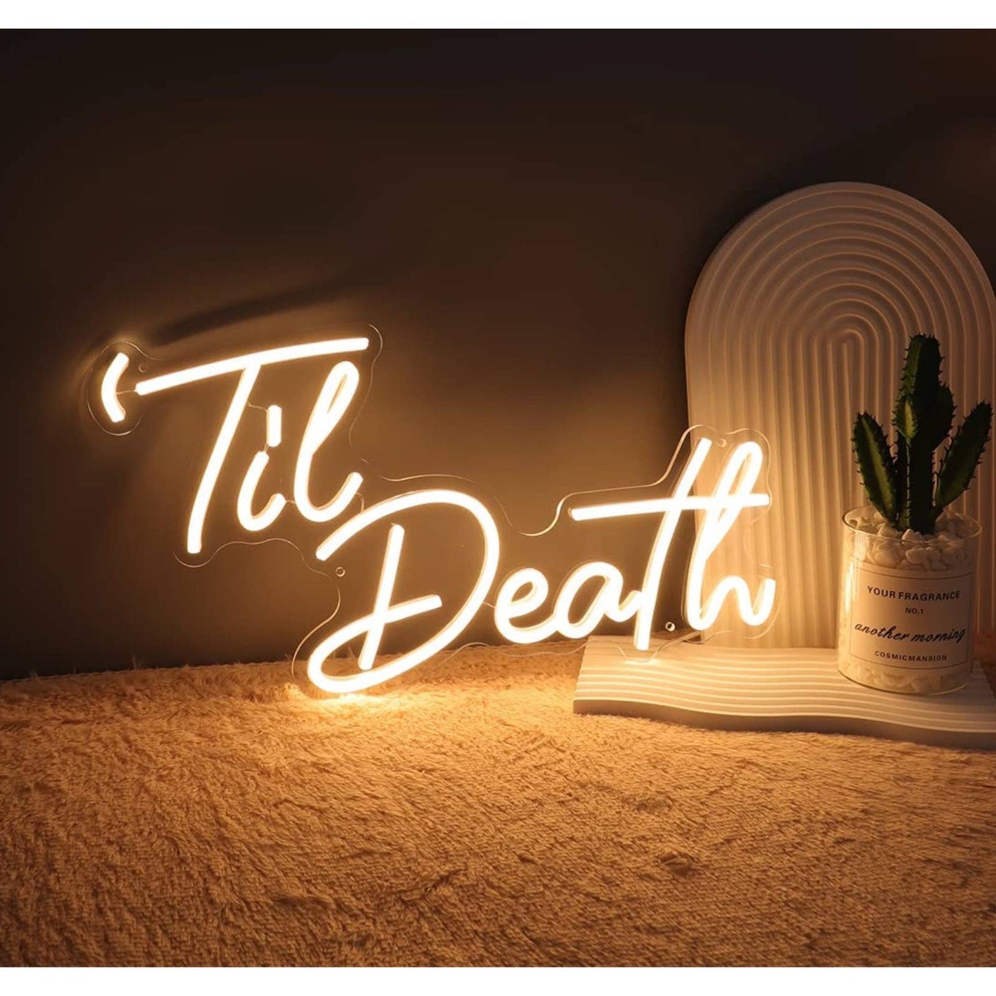 Lovely Bright Warm White “Til’ Death” LED Night Light Marriage Room Wall Decorat