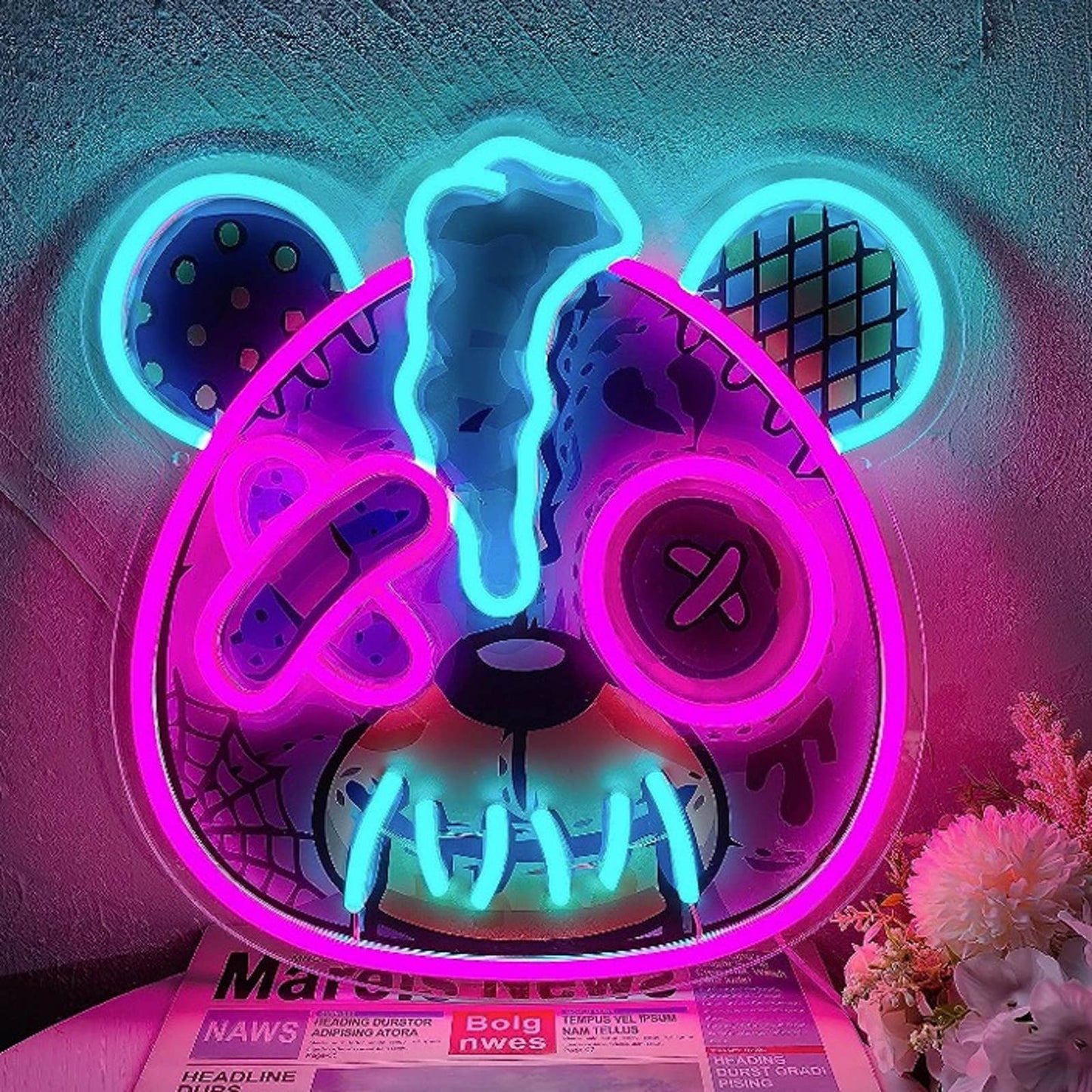 Fun Vivid Bright Colorful Zombie Teddy Bear LED Night Light Room Wall Decor
