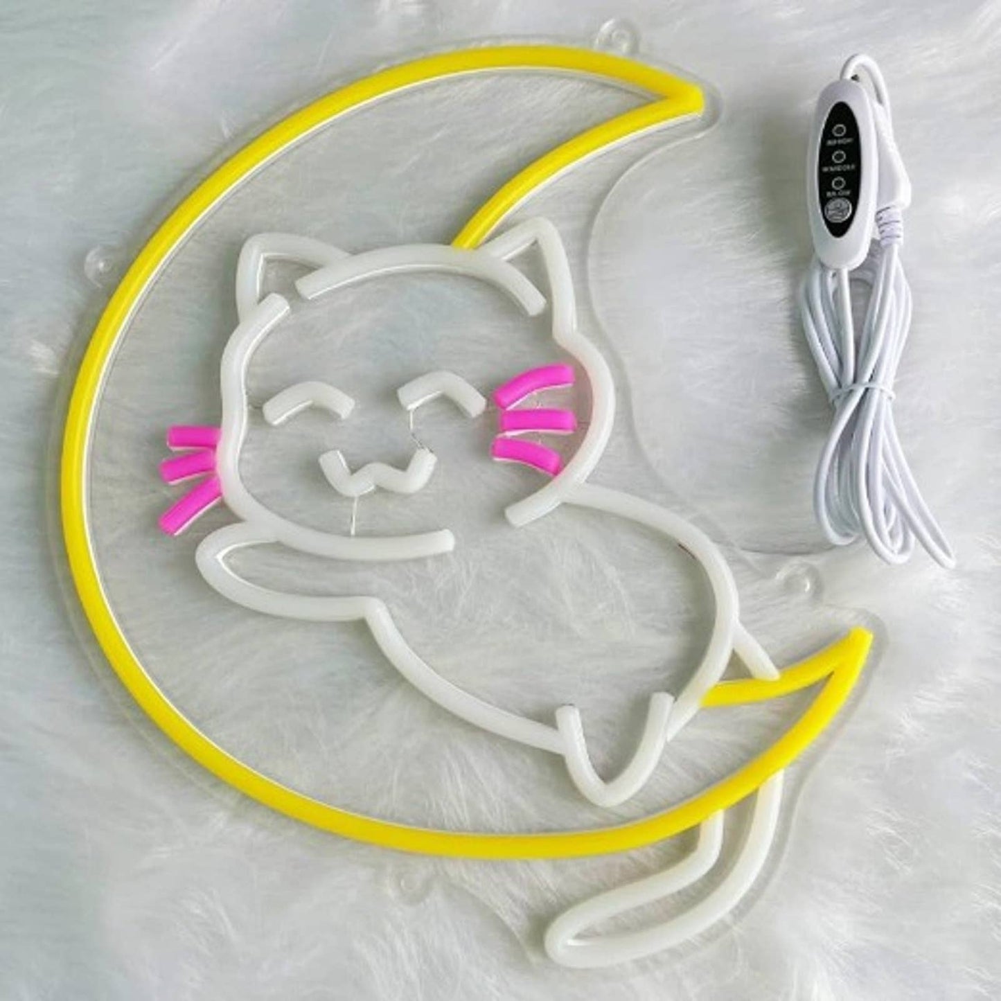 Lovely Bright Adorable Baby Kitty Cat Hugging Moon LED Night Light Room Decor