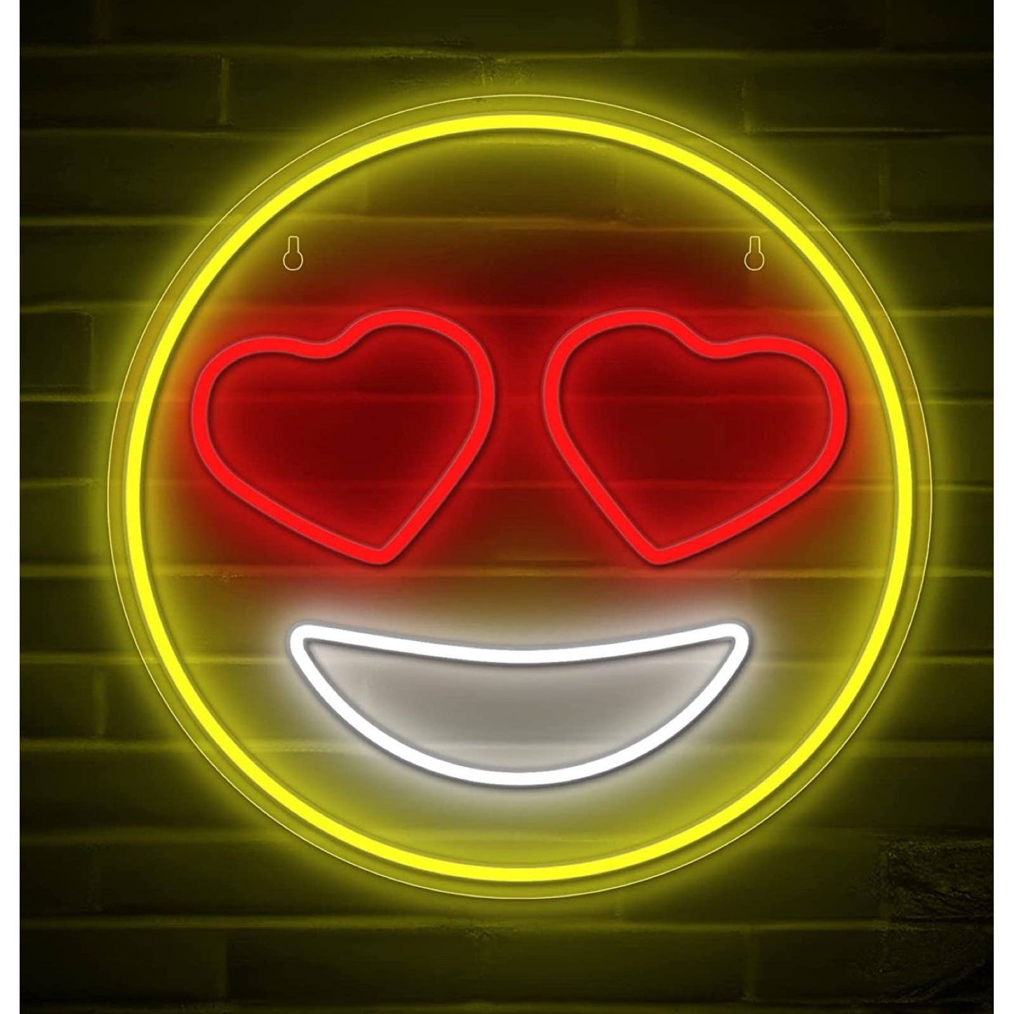 Lovely Bright Red Heart Eyed Smiley Face LED Night Light Room Wall Decor