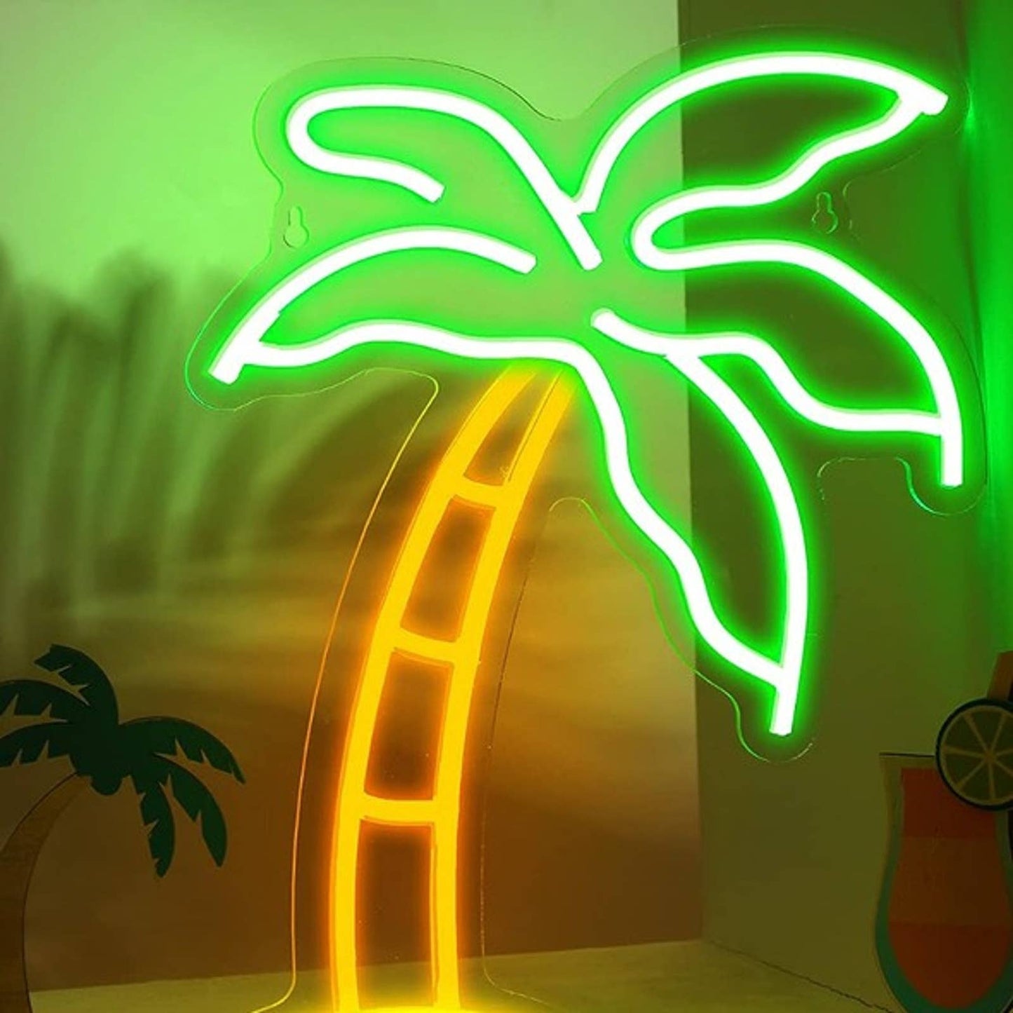 Vivid Bright Tropical Palm Tree LED Night Light Beach Vacation Decor
