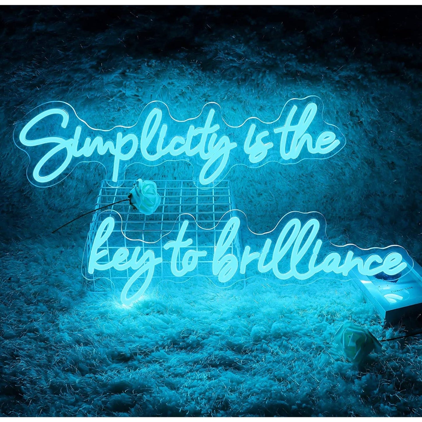 Lovely Blue Simplicity Is The Key To Brilliance LED Night Light Sign Room Wall D