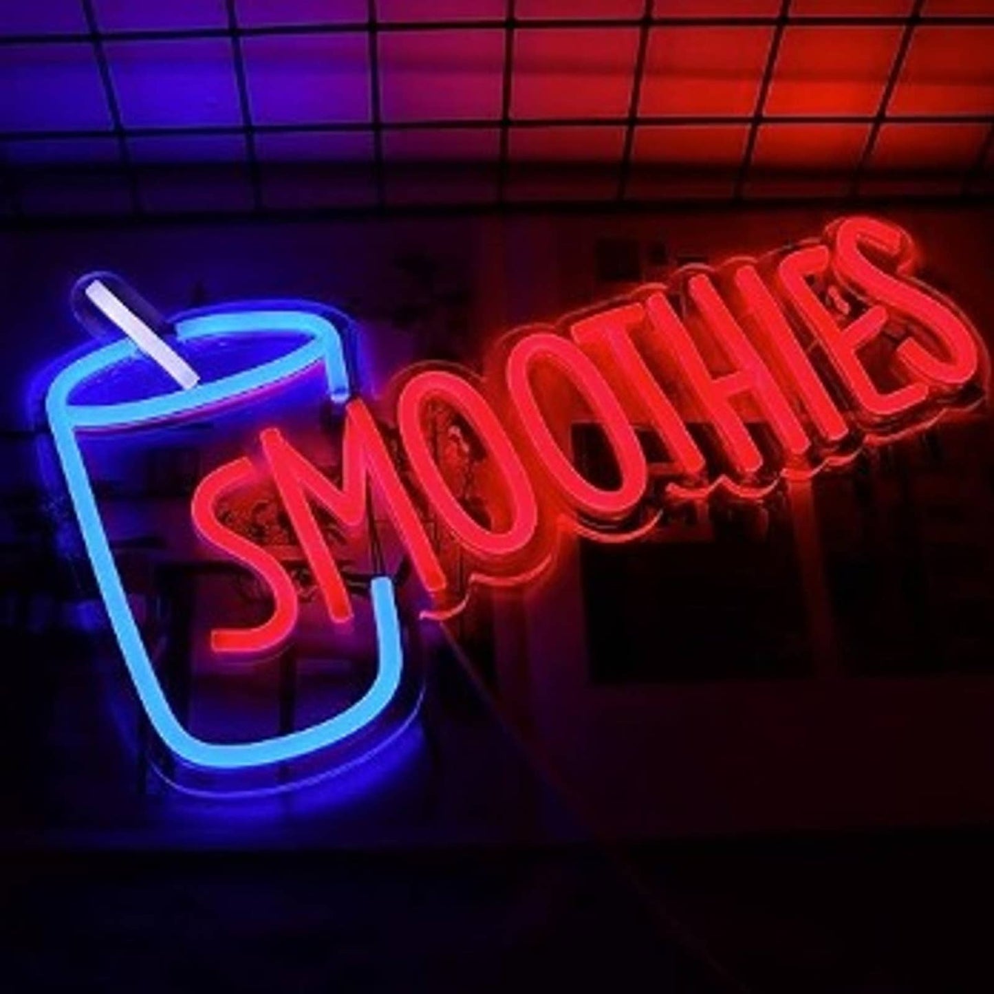 Lovely Bright Red/Blue Smoothies LED Night Light Store Shop Sign Decoration
