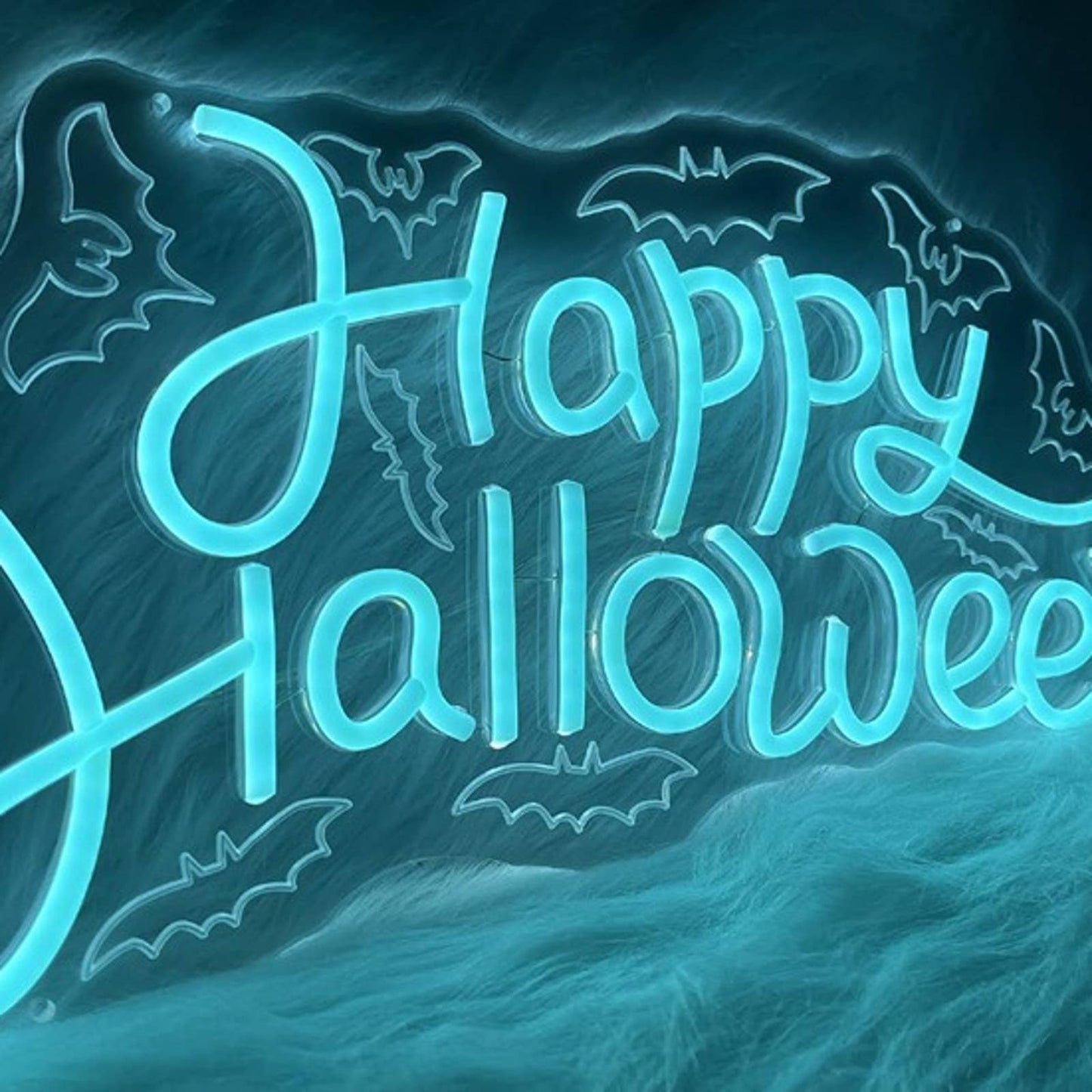 Vivid Bright Spooky Blue Bat Happy Halloween LED Night Light Decor