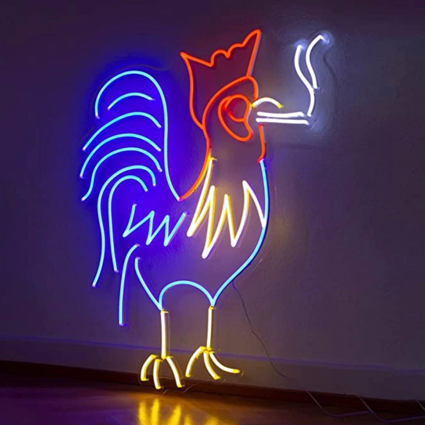 Fun Bright Colorful Smoking Rooster LED Night Light Room Wall Decoration