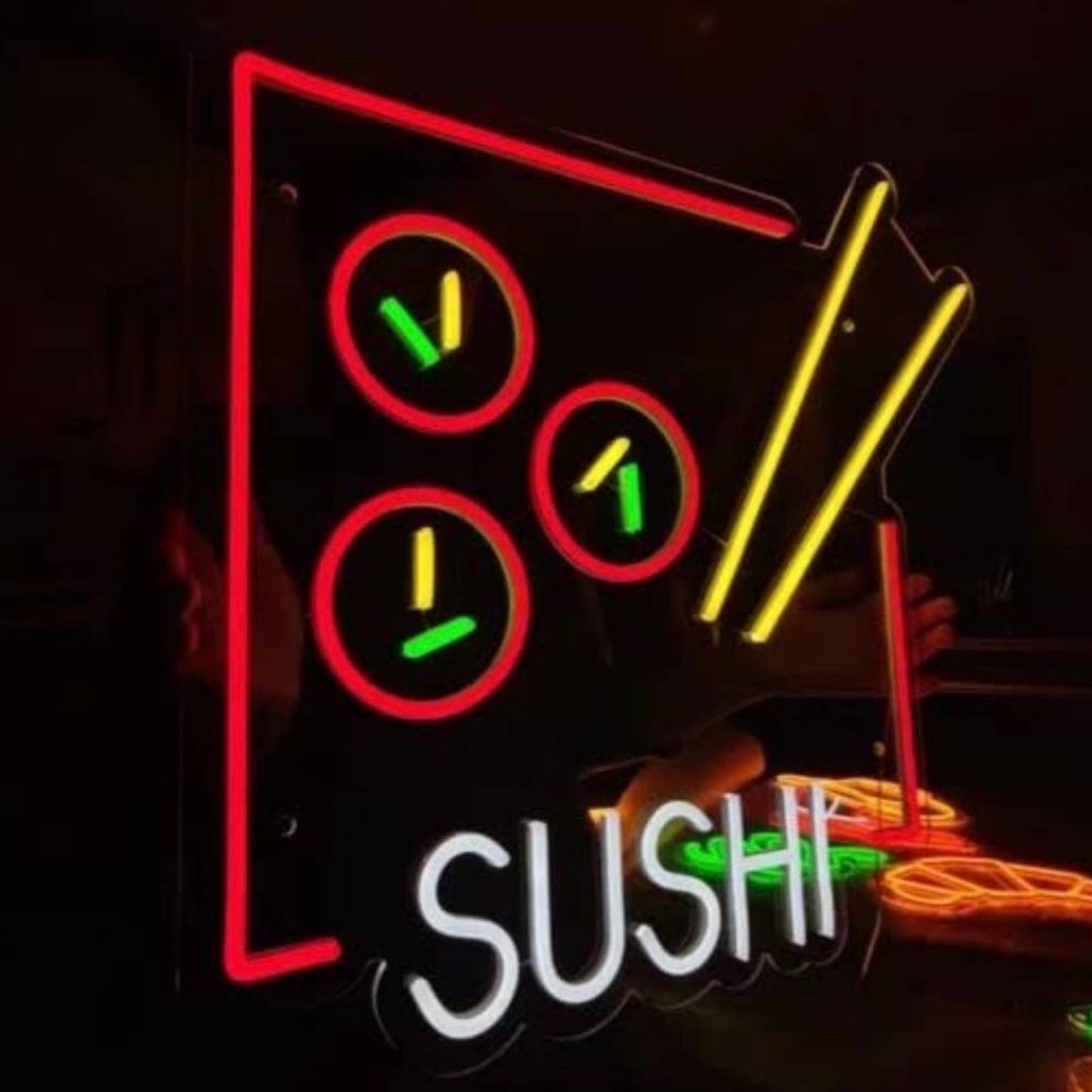 Vivid Bright Sushi & Chopsticks LED Night Japanese Restaurant Wall Window Decor