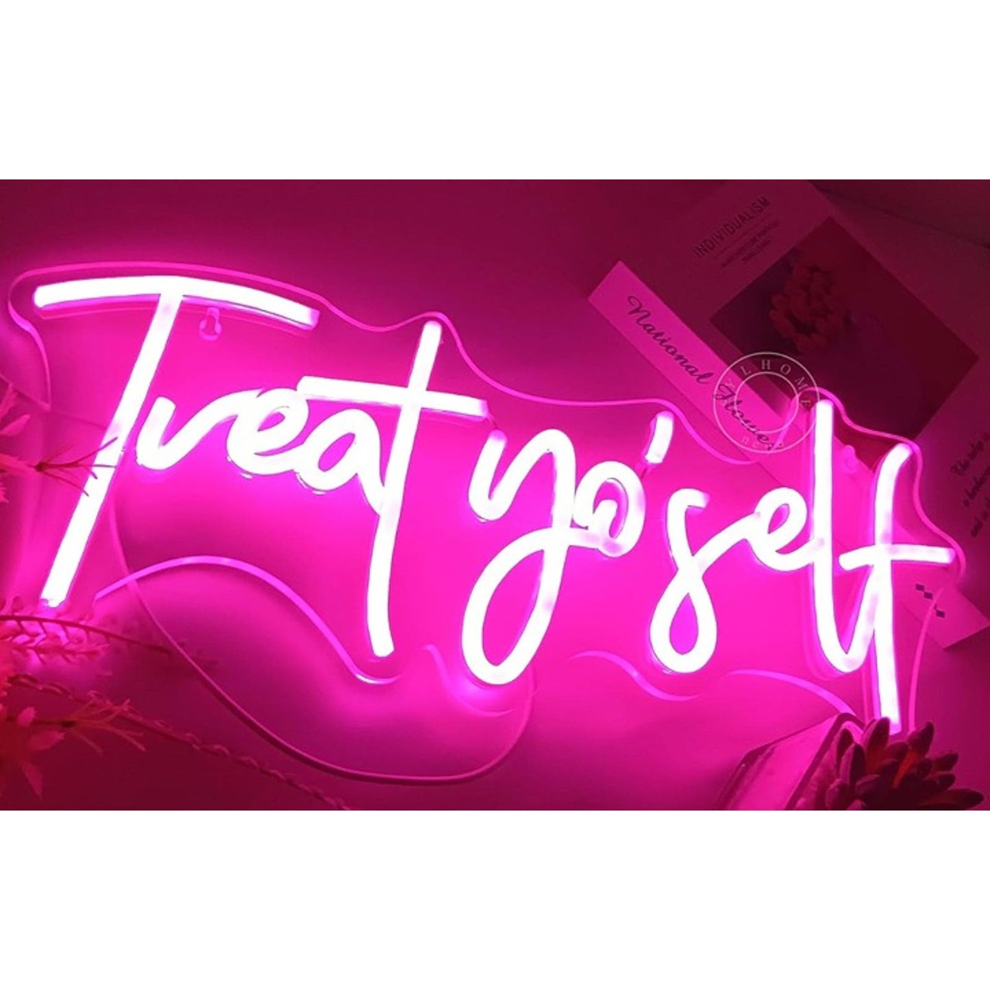 Fun Bright Unique Pink “Treat Yo’ Self” LED Night Light Room Wall Decoration