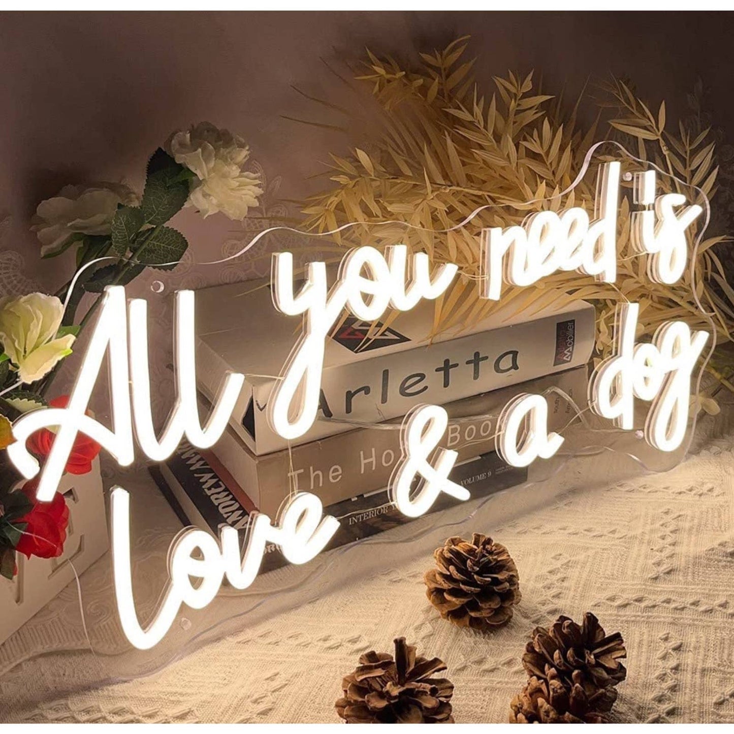 Lovely Bright “All You Need is Love and a Dog” LED Night Light Room Wall Decor