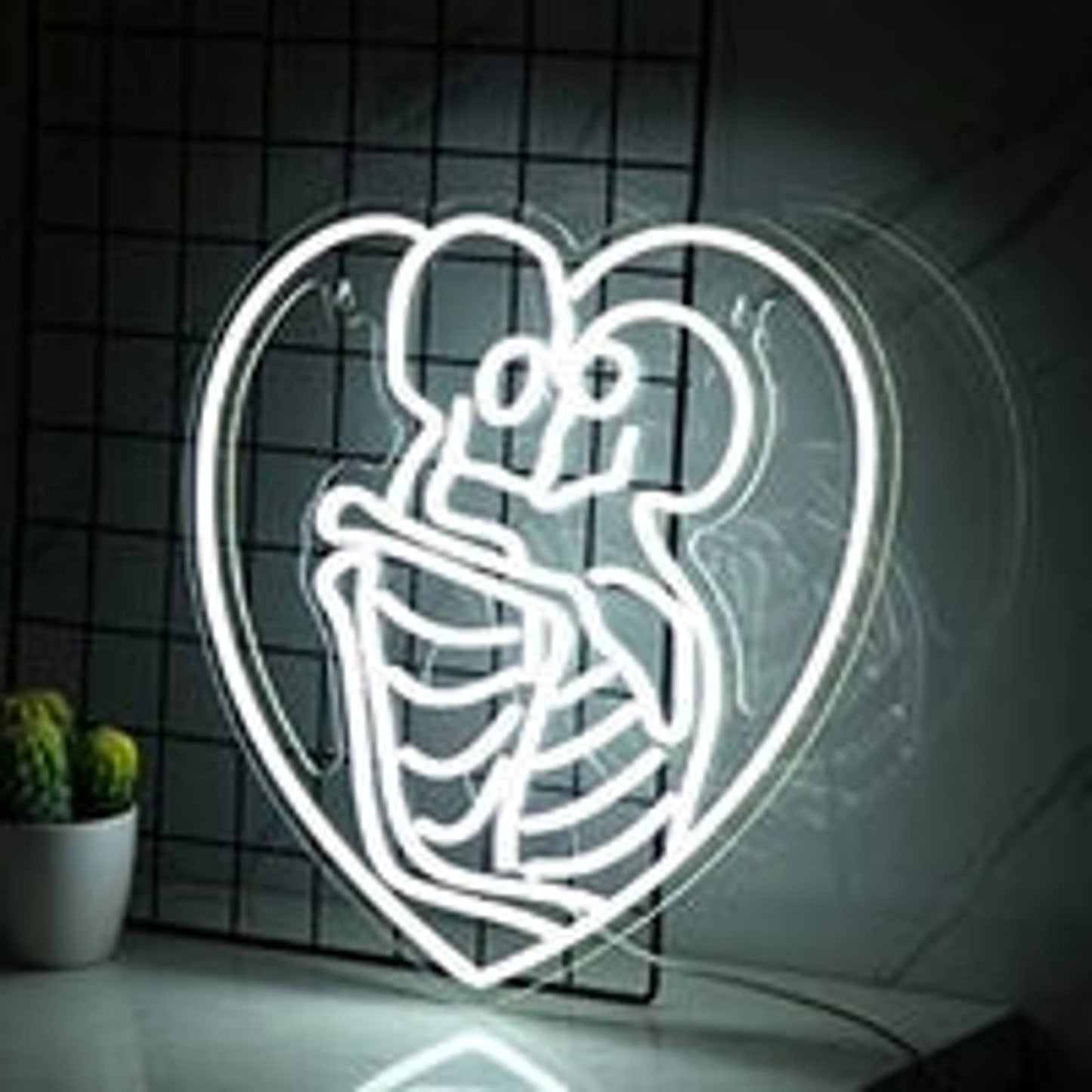 Lovely Bright Unique White Kissing Skeleton Heart LED Night Light Room Wall Deco