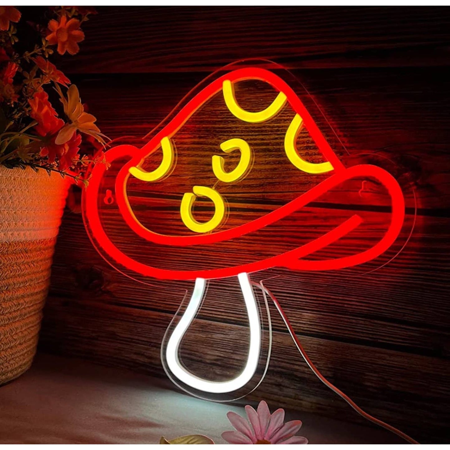 Lovely Bright Vibrant Red Spotted Mushroom LED Night Light Room Wall Decor