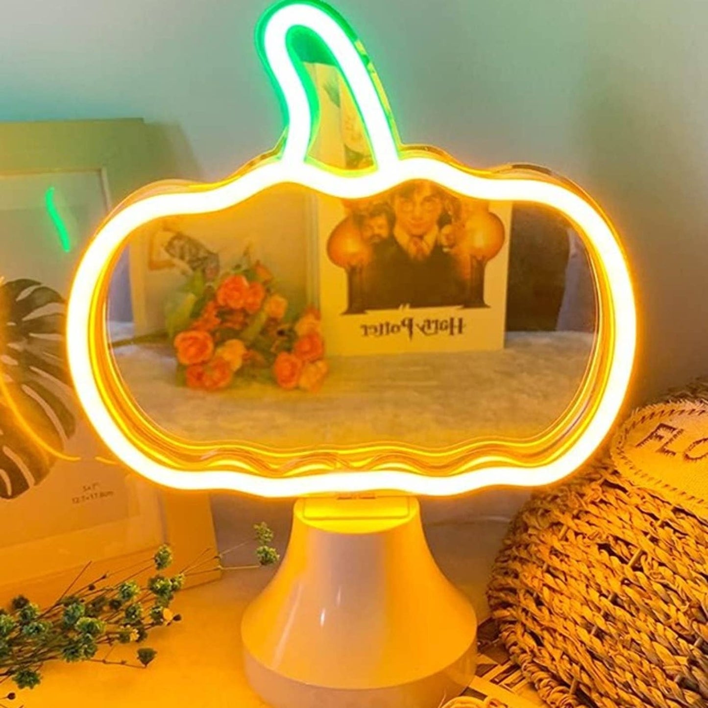 Vivid Bright Warm Orange Pumpkin LED Night Light Table Lamp Mirror Decor