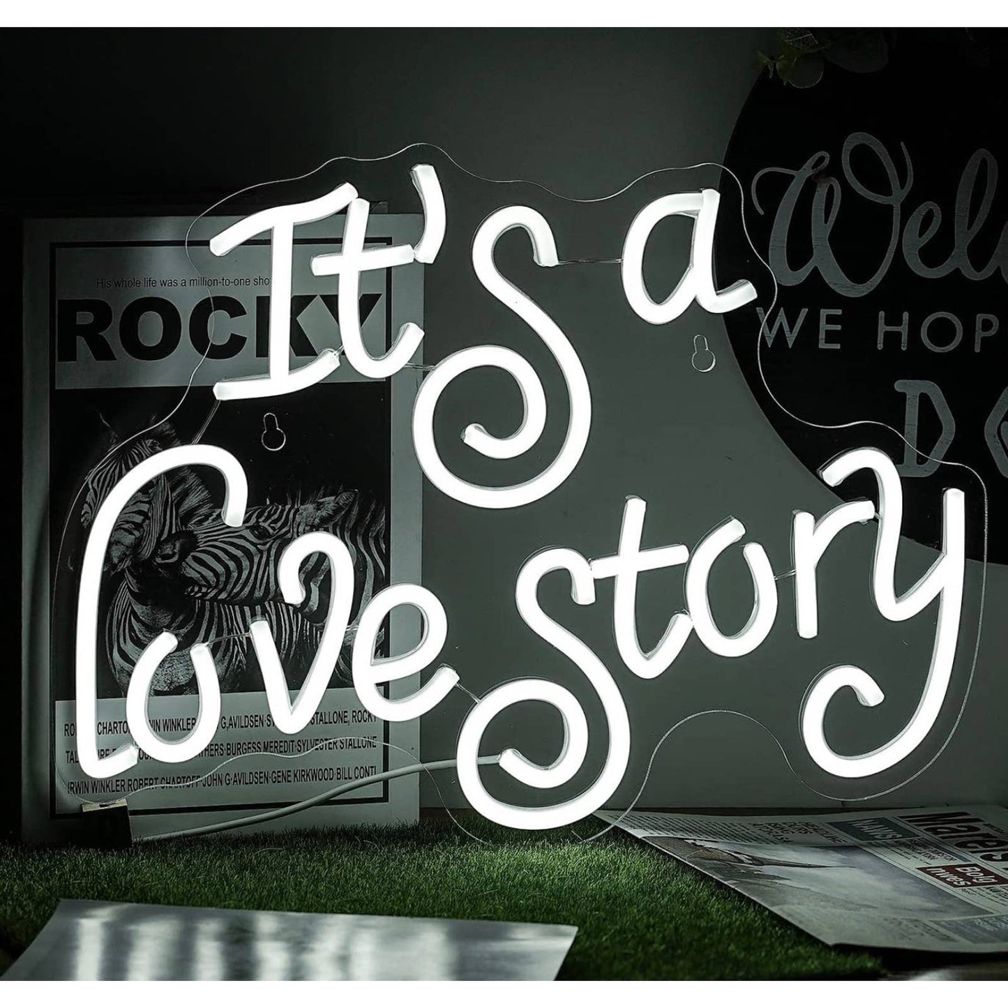 Lovely Bright White “It’s a Love Story” LED Night Light Room Wall Romantic Love