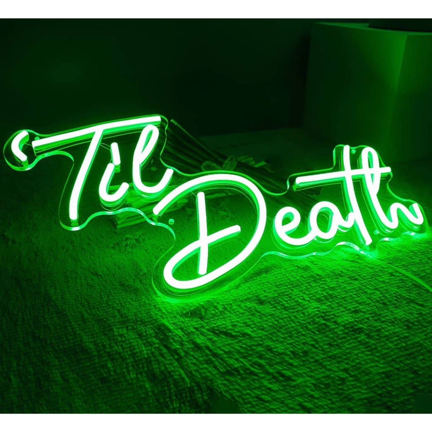 Lovely Bright Green Unique “Til’ Death” LED Night Light Marriage Room Wall Decor