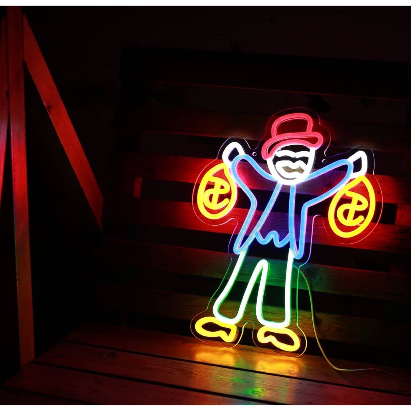 Fun Bright Colorful Money Bag Man LED Night Light Room Wall Decoration