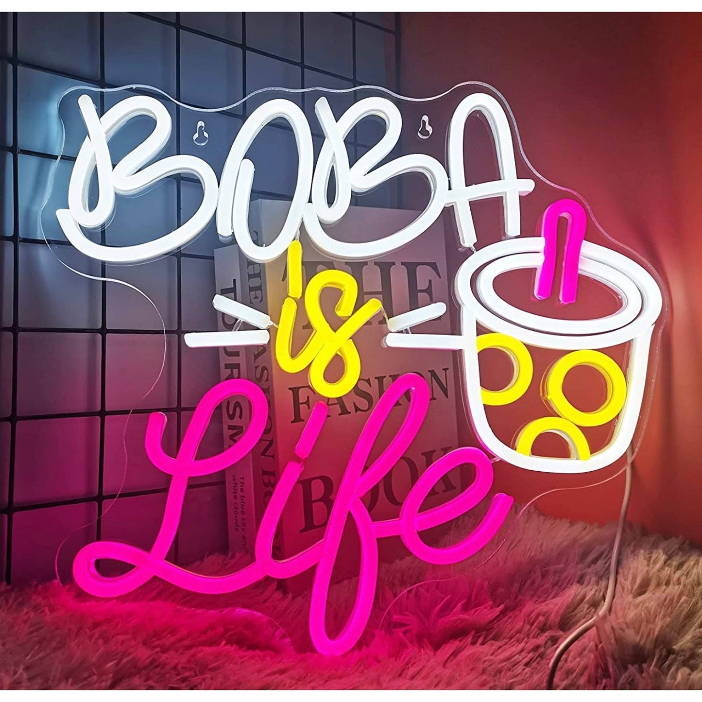 Fun Bright Colorful Boba is Life LED Night Light Tea Room Wall Decoration
