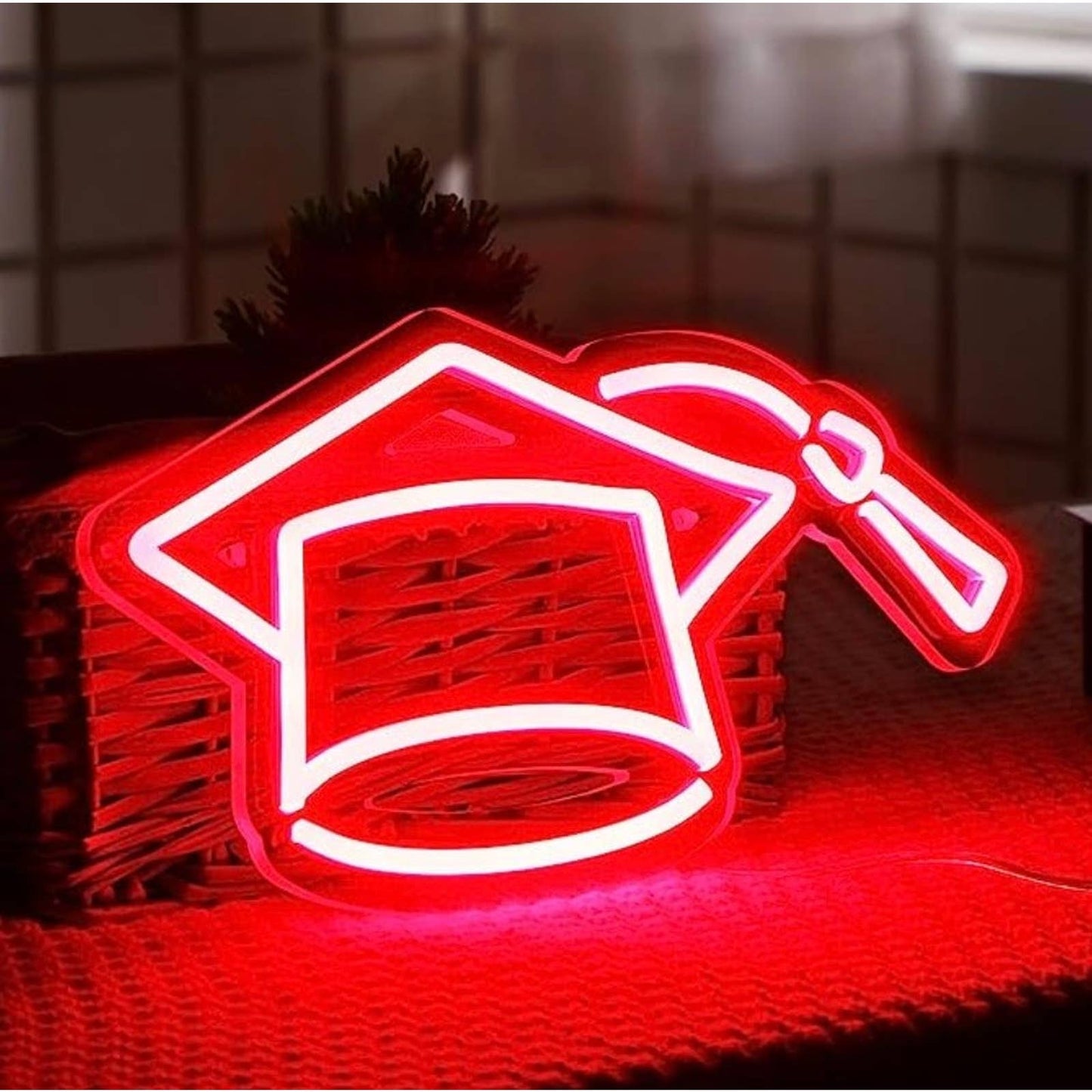 Lovely Bright Red Graduation Cap LED Night Light Celebration Decoration