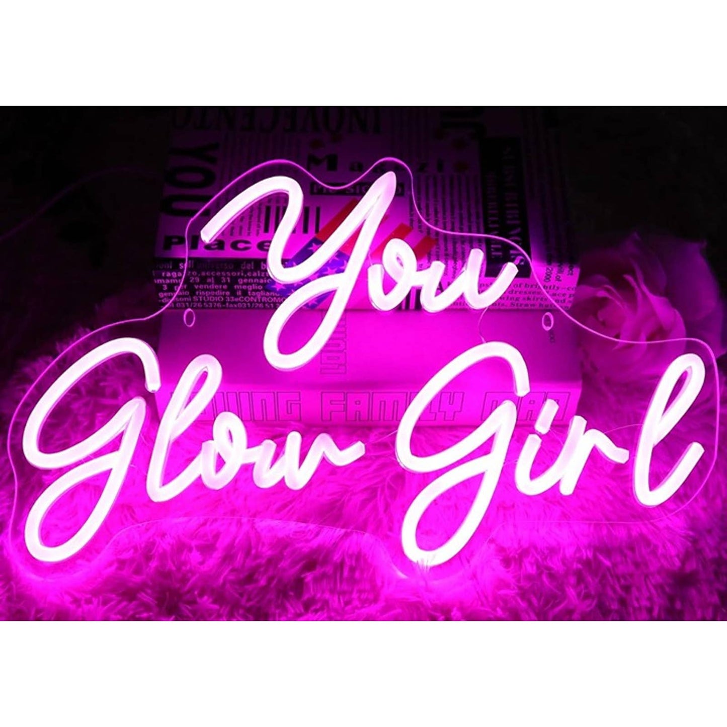 Lovely Bright Hot Pink “You Glow Girl” LED Night Light Room Wall Decor
