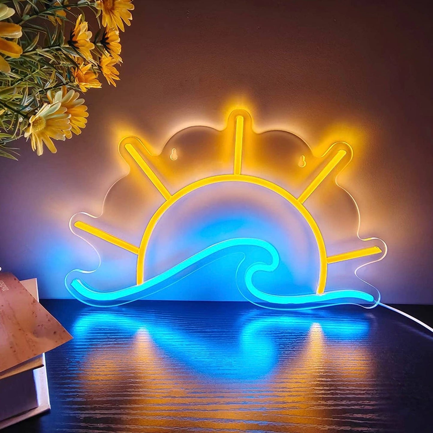 Lovely Bright Sun Over Ocean Waves LED Night Light Room Wall Decoration