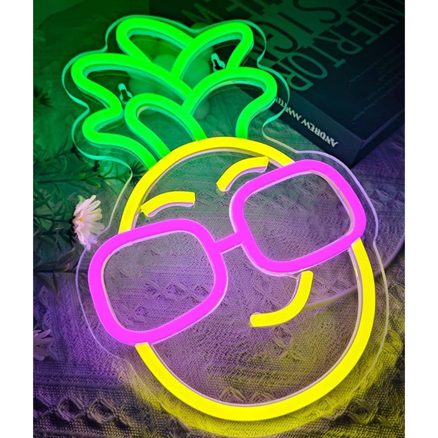 Fun Vivid Bright Colorful Happy Vacation Pineapple LED Night Light Wall Decor