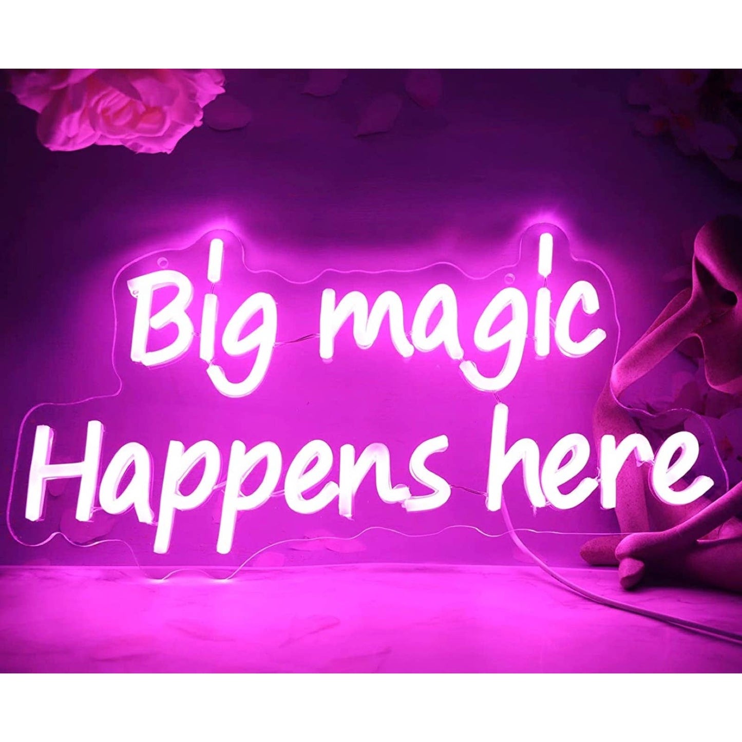 Lovely Bright Pink “Big Magic Happens Here” LED Night Light Room Wall Decoration