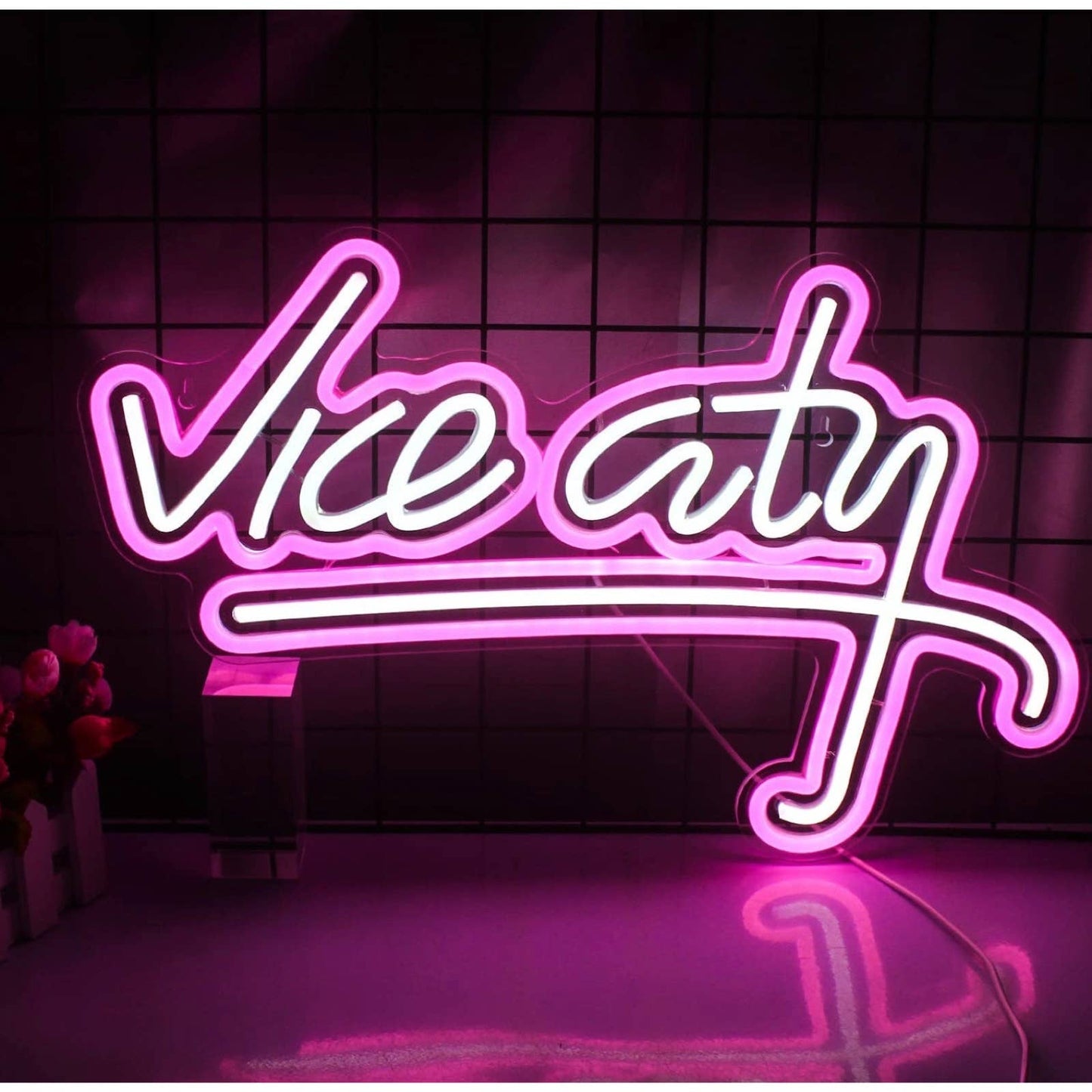 Bright Pink / White Vice City LED Night Light Room Wall Decoration
