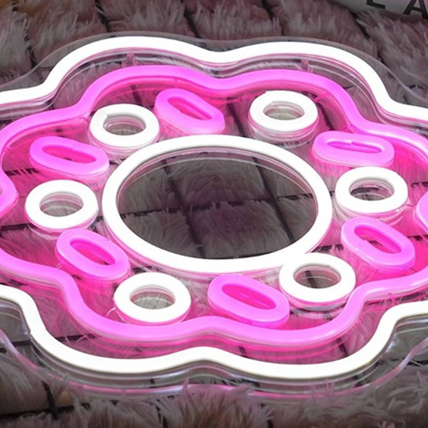 Lovely Tasty Bright Pink Flower Donuts LED Night Light Room Wall Decor