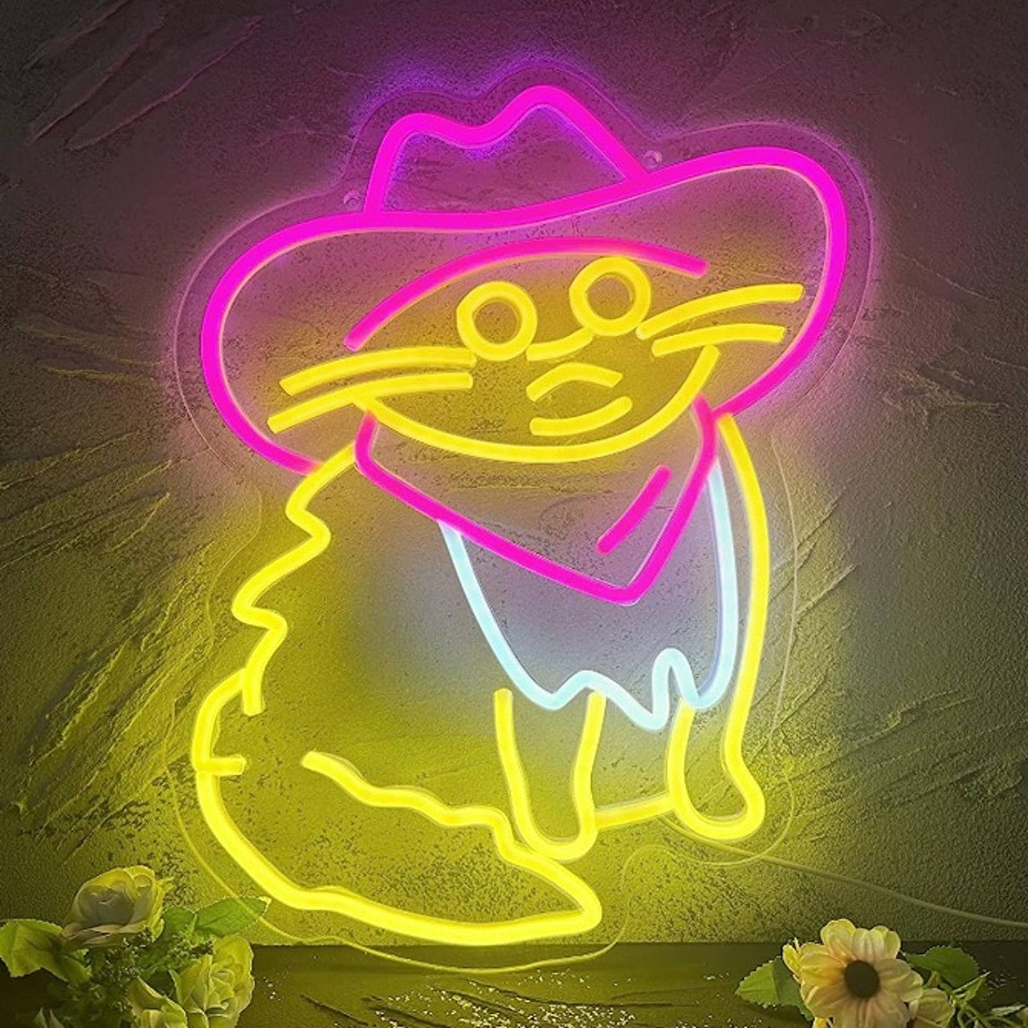 Fun Bright Pink CowBoy Kitty Cat LED Night Light Room Wall Decoration